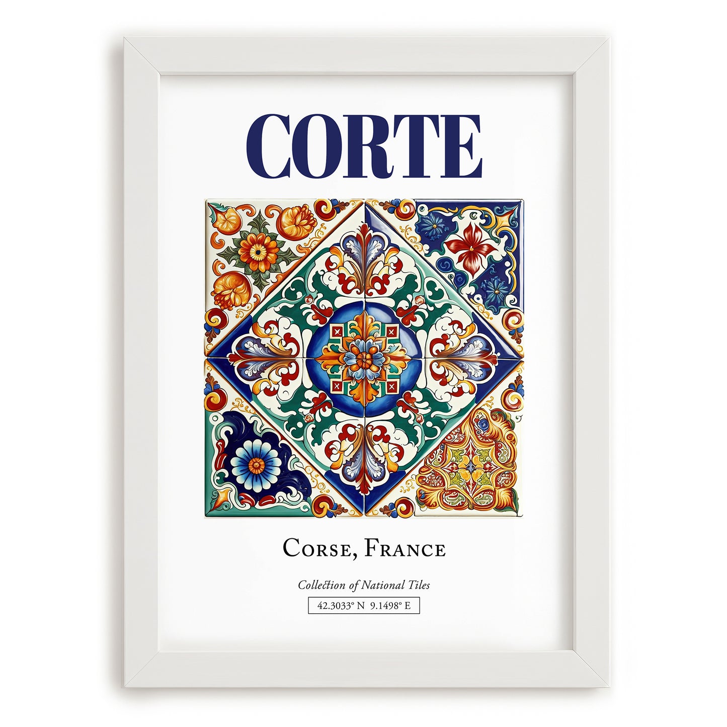 Corte, France – Travel Wall Decor, placed in minimal white frame