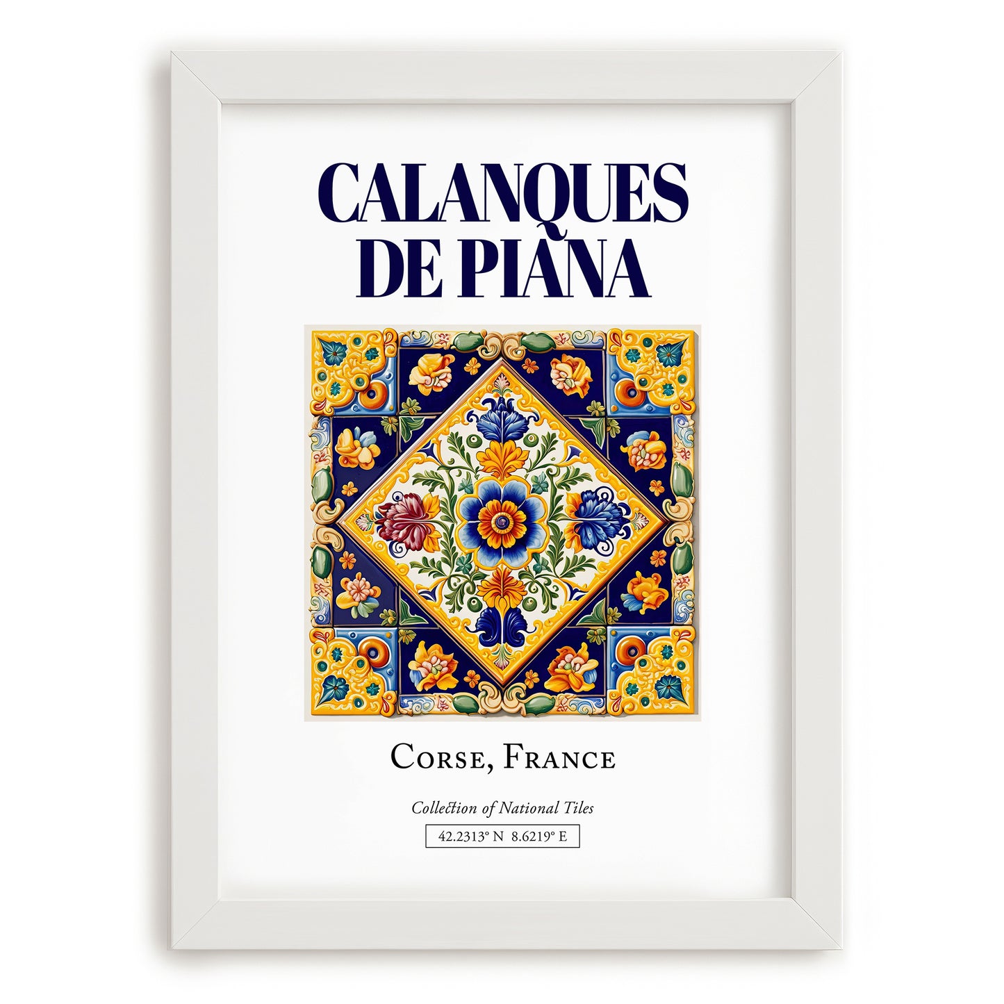 Calanques de Piana, France – Vintage Travel Poster, placed in minimal white frame