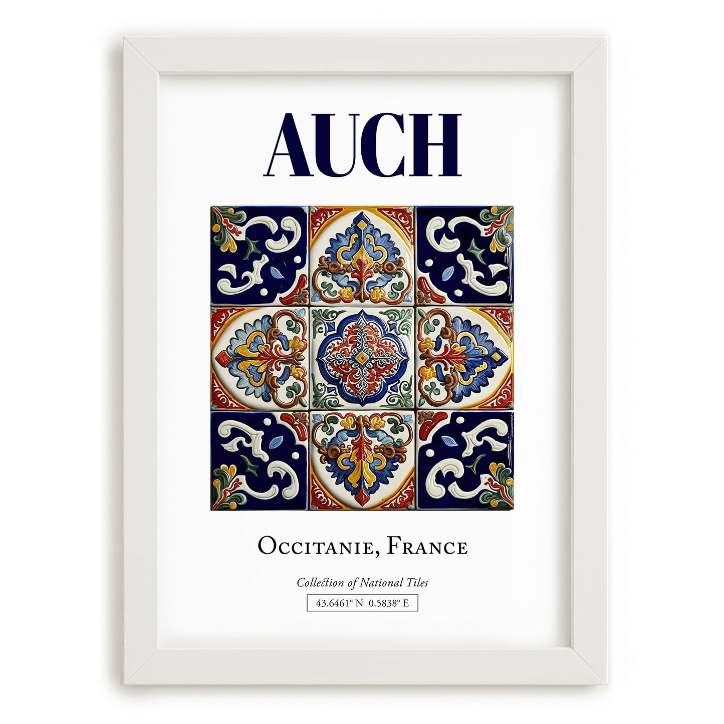 Auch, France – Travel Poster, placed in minimal white frame