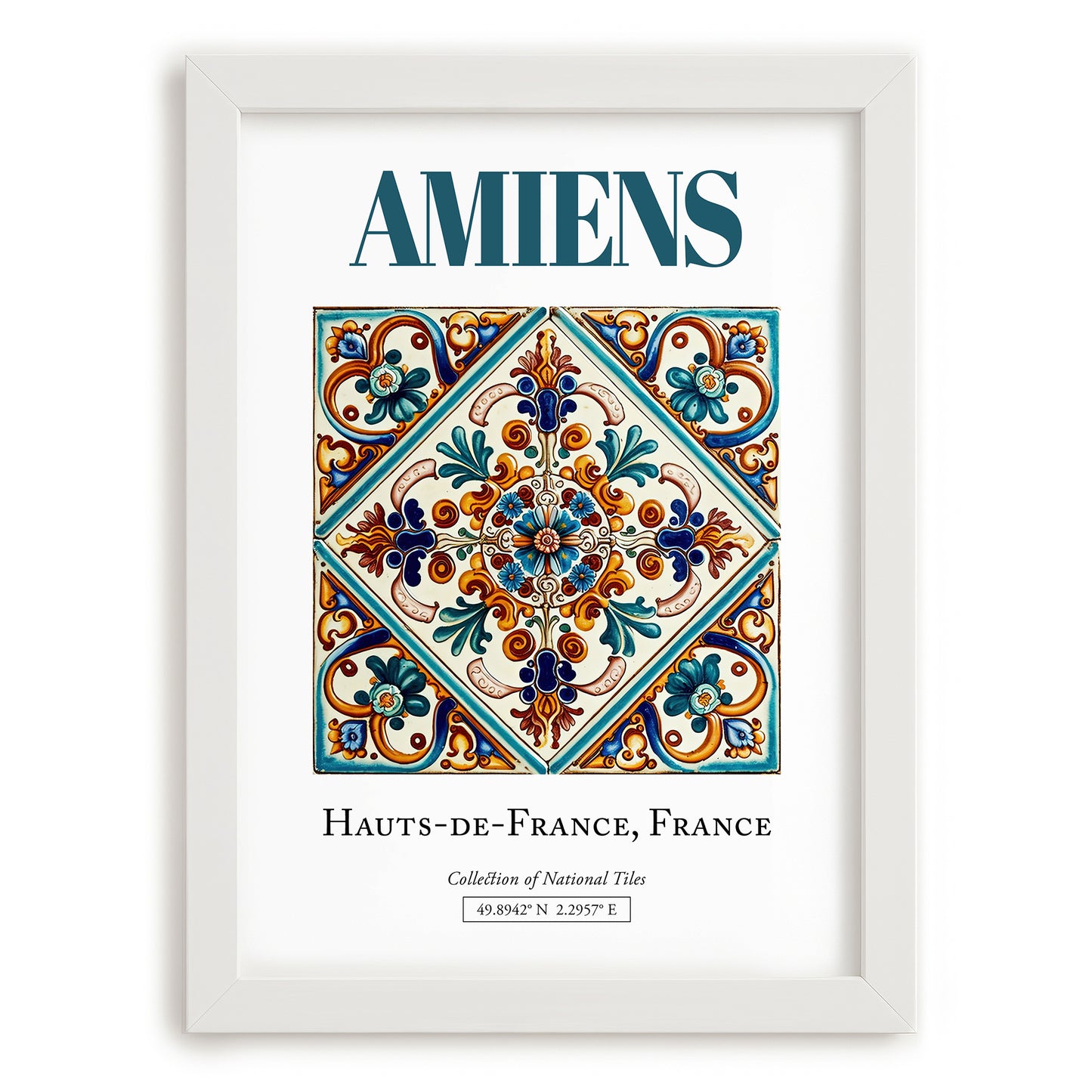 Amiens, France – Travel Print, placed in minimal white frame