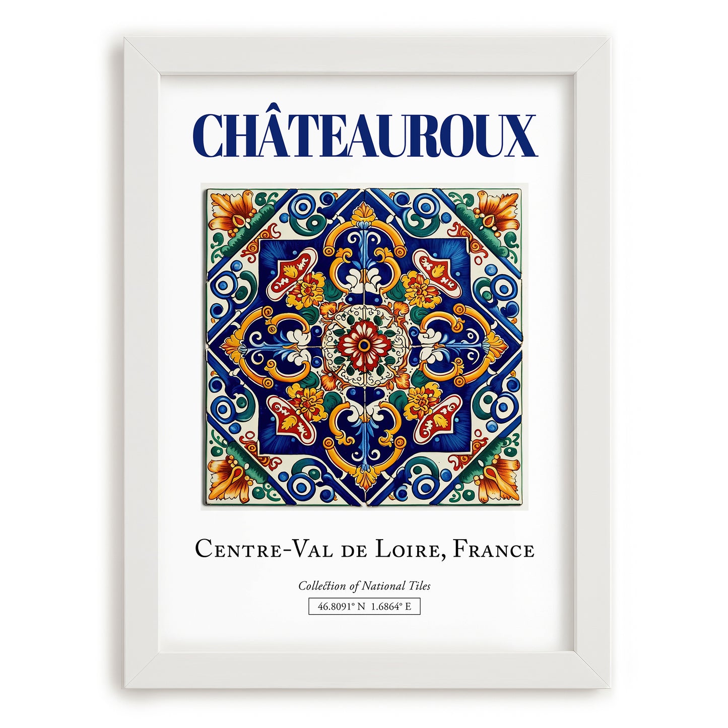 Châteauroux, France – Travel Print, placed in minimal white frame