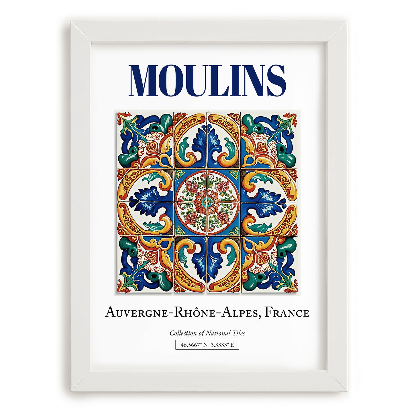 Moulins, France – Travel Poster, placed in minimal white frame