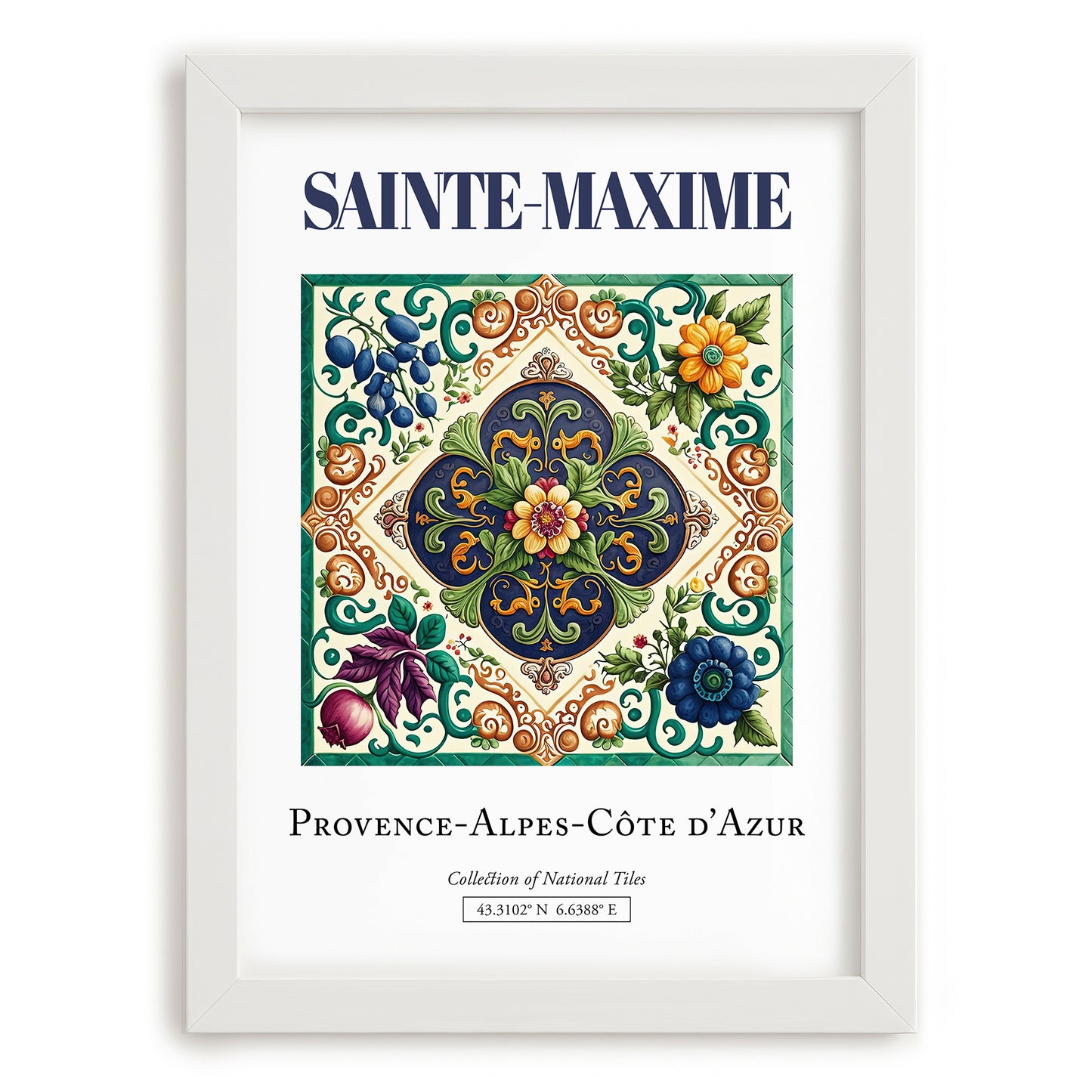 Sainte-Maxime, France – Country Culture Poster, placed in minimal white frame