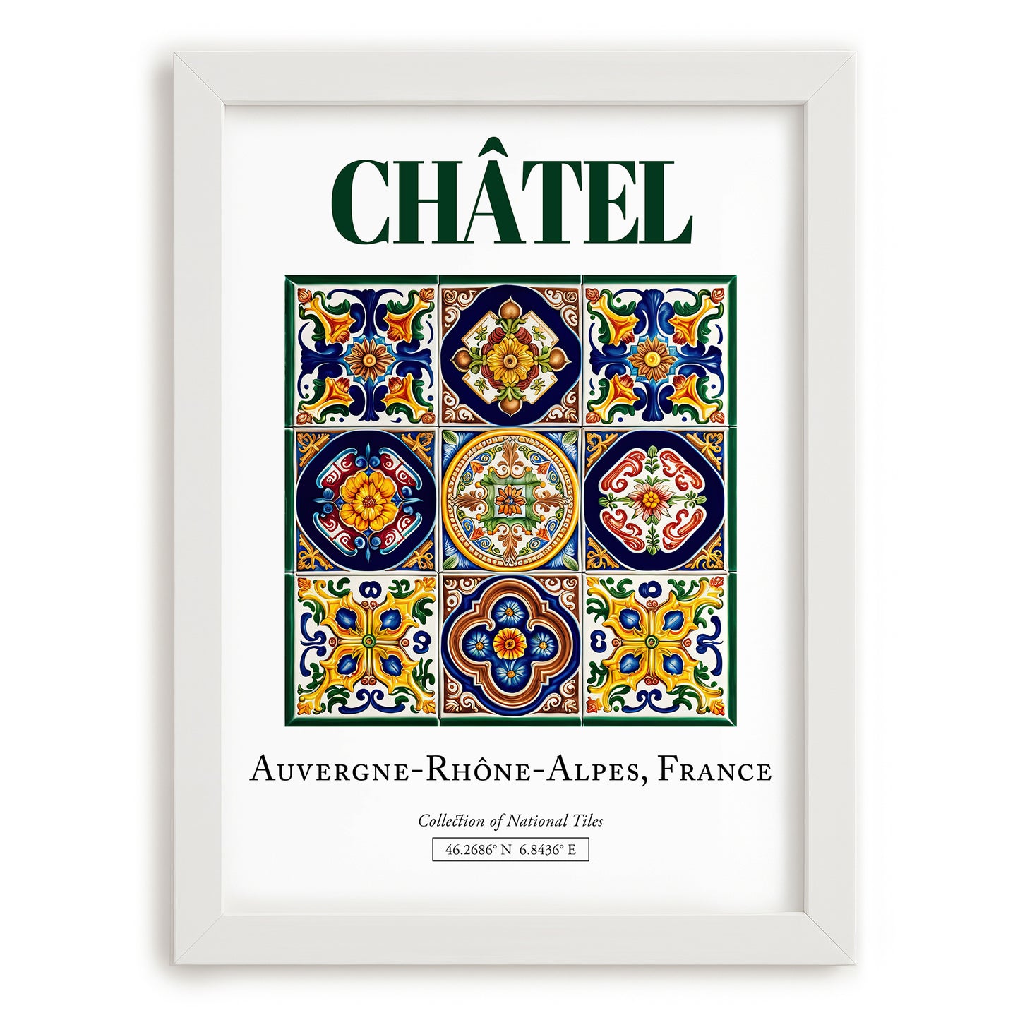 Châtel, France – Illustrated Travel Poster, placed in minimal white frame