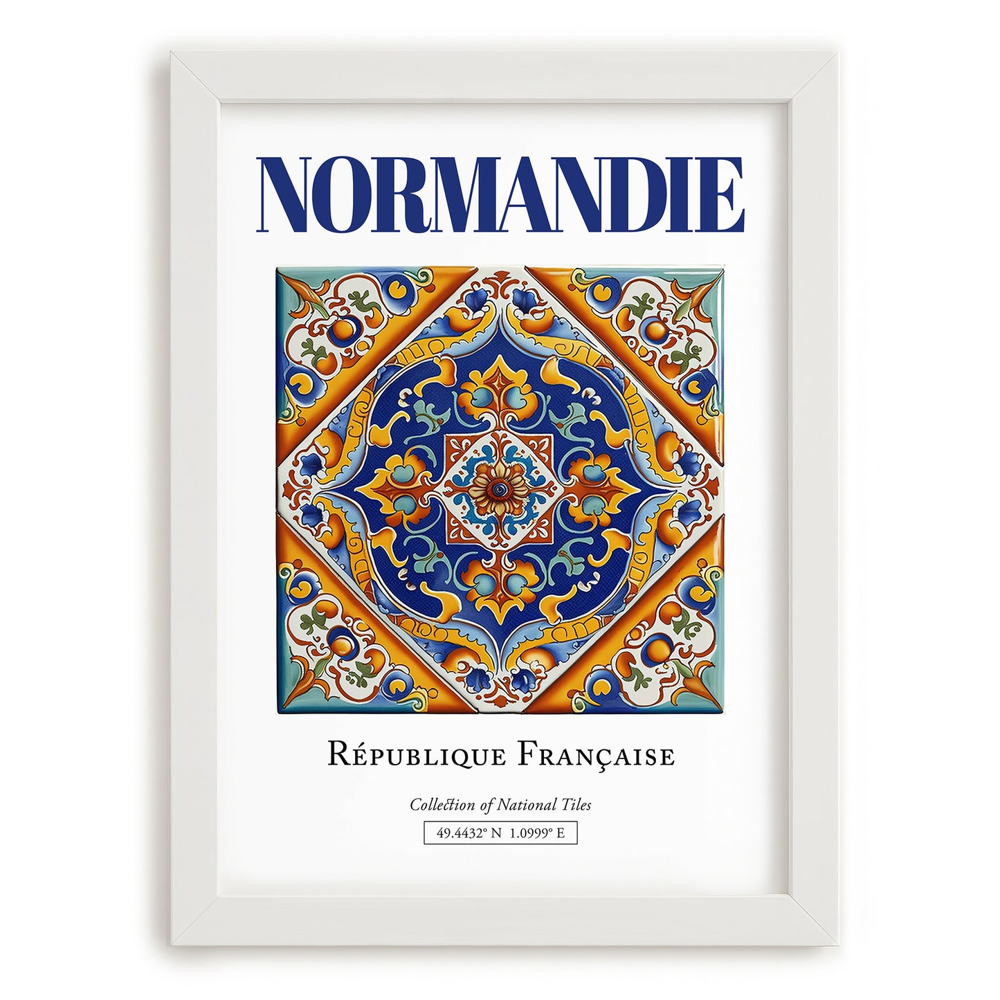 Normandie, France – Travel Print, placed in minimal white frame