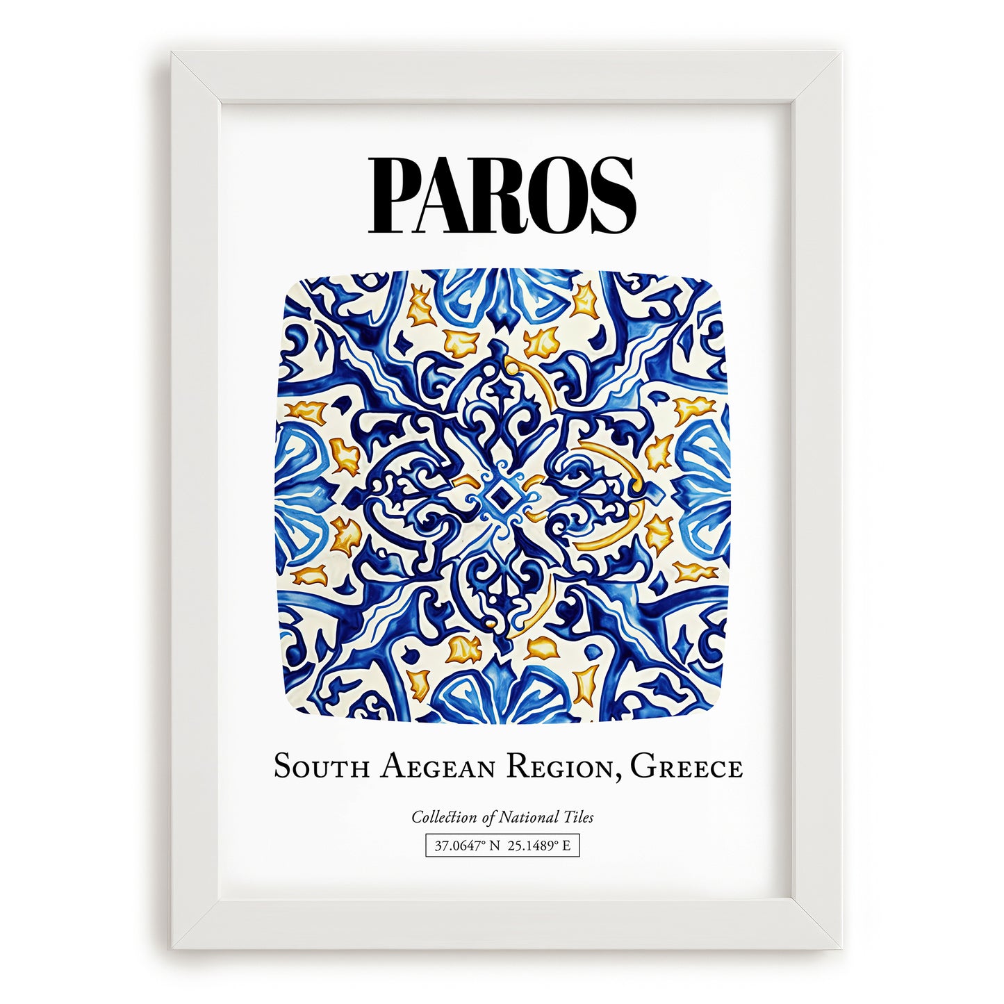 Paros, Greece – Travel Wall Decor, placed in minimal white frame