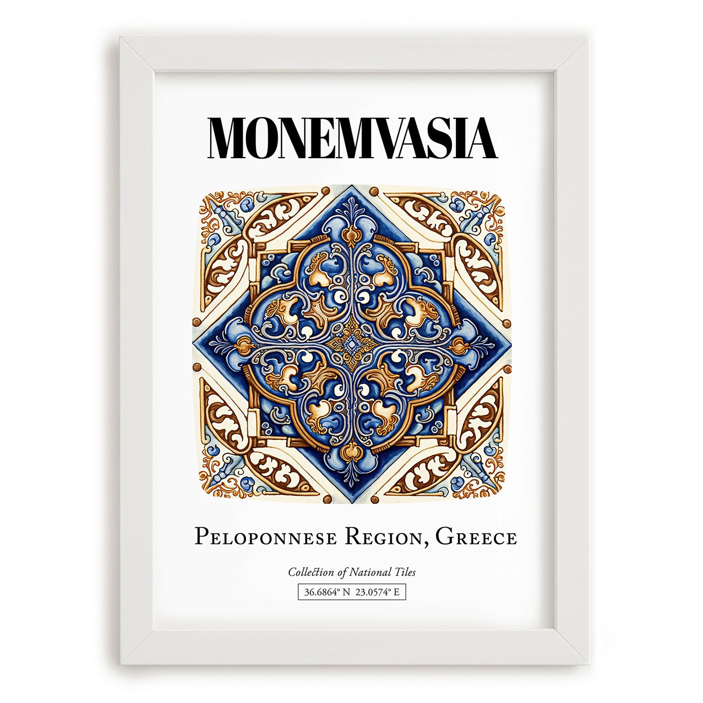 Monemvasia, Greece – Travel Wall Decor, placed in minimal white frame