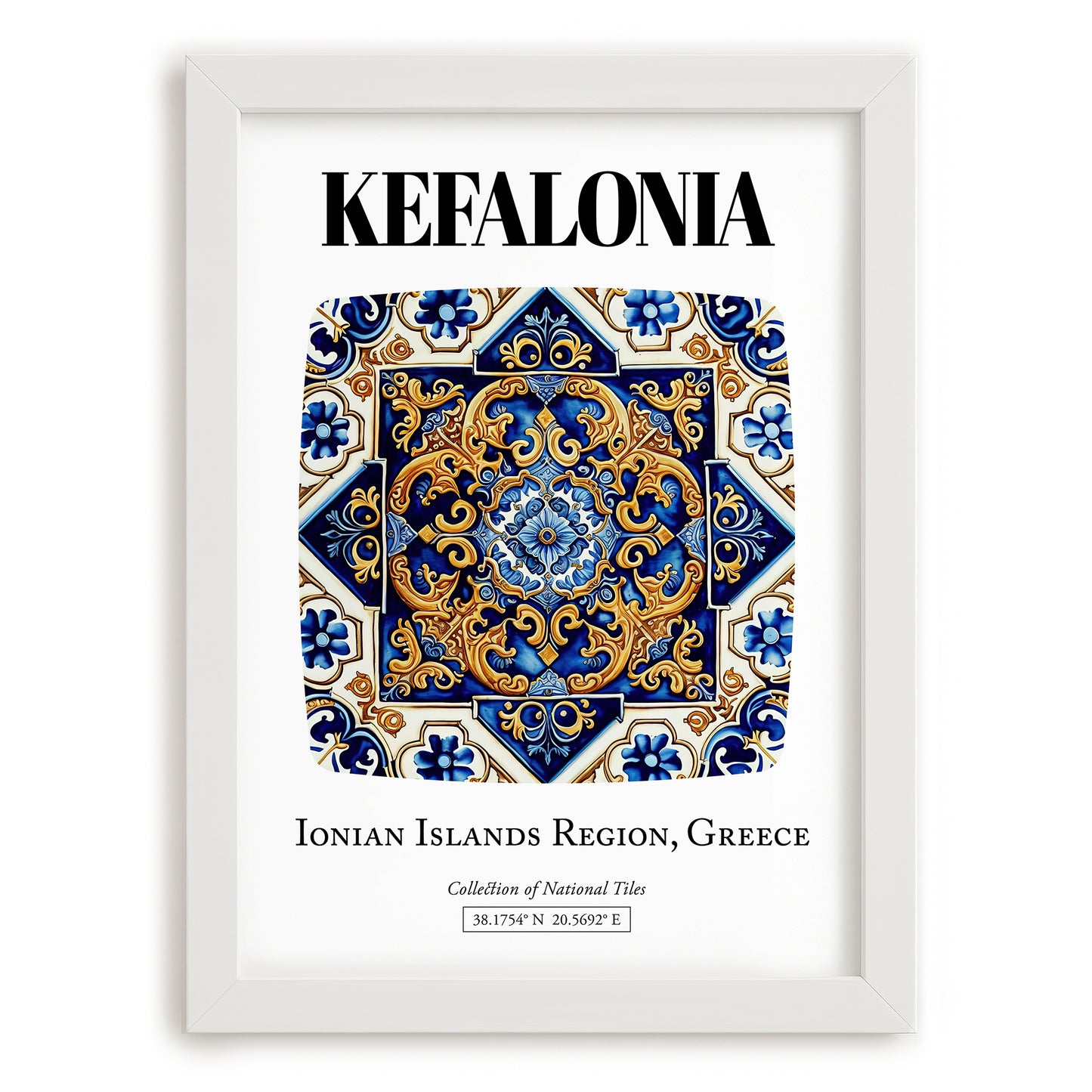 Kefalonia, Greece – Minimalist Travel Print, placed in minimal white frame