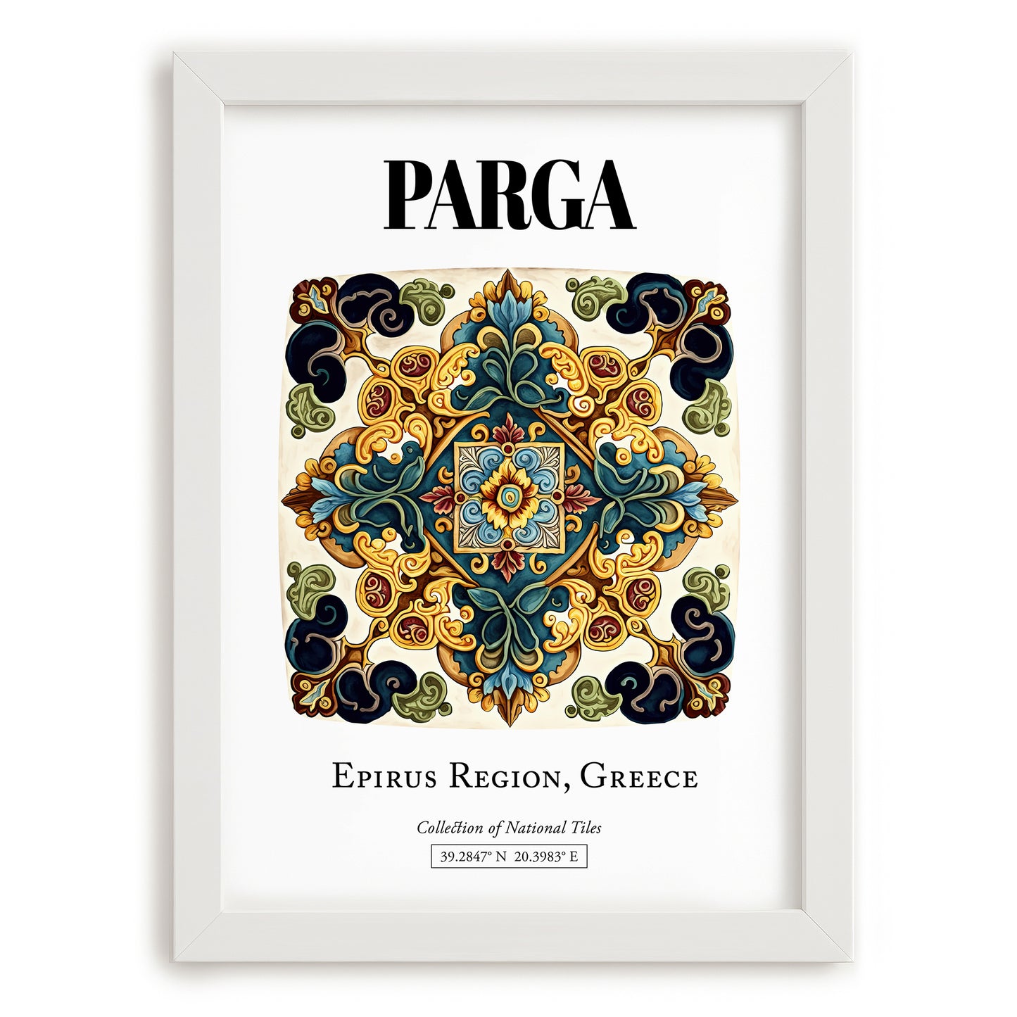 Parga, Greece – Travel Wall Decor, placed in minimal white frame