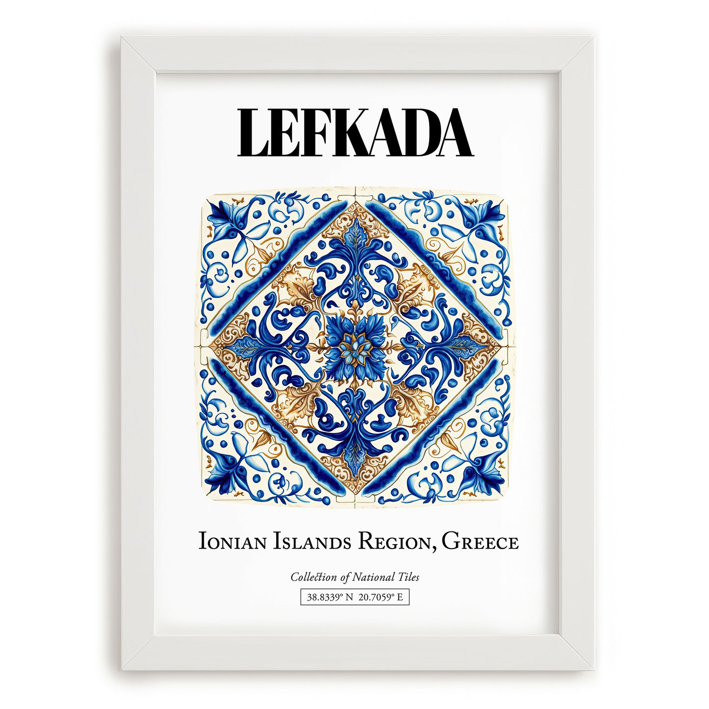 Lefkada, Greece – Travel Poster, placed in minimal white frame