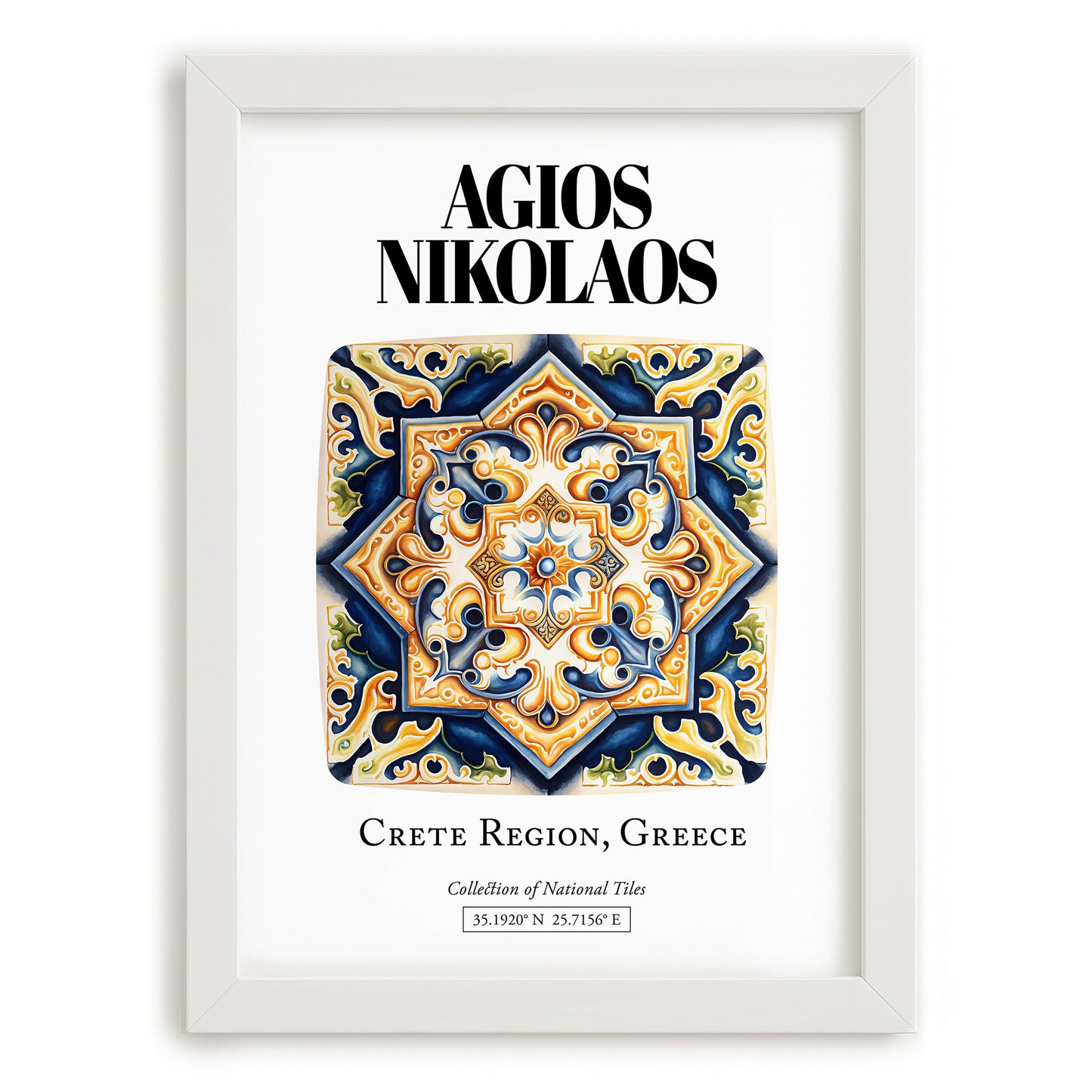 Agios Nikolaos, Greece – Travel Print, placed in minimal white frame