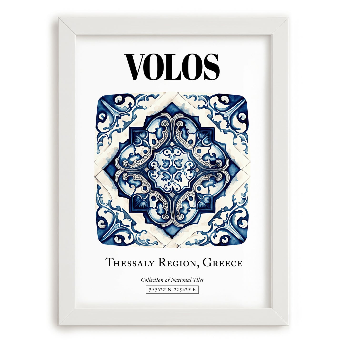 Volos, Greece – Travel Poster, placed in minimal white frame