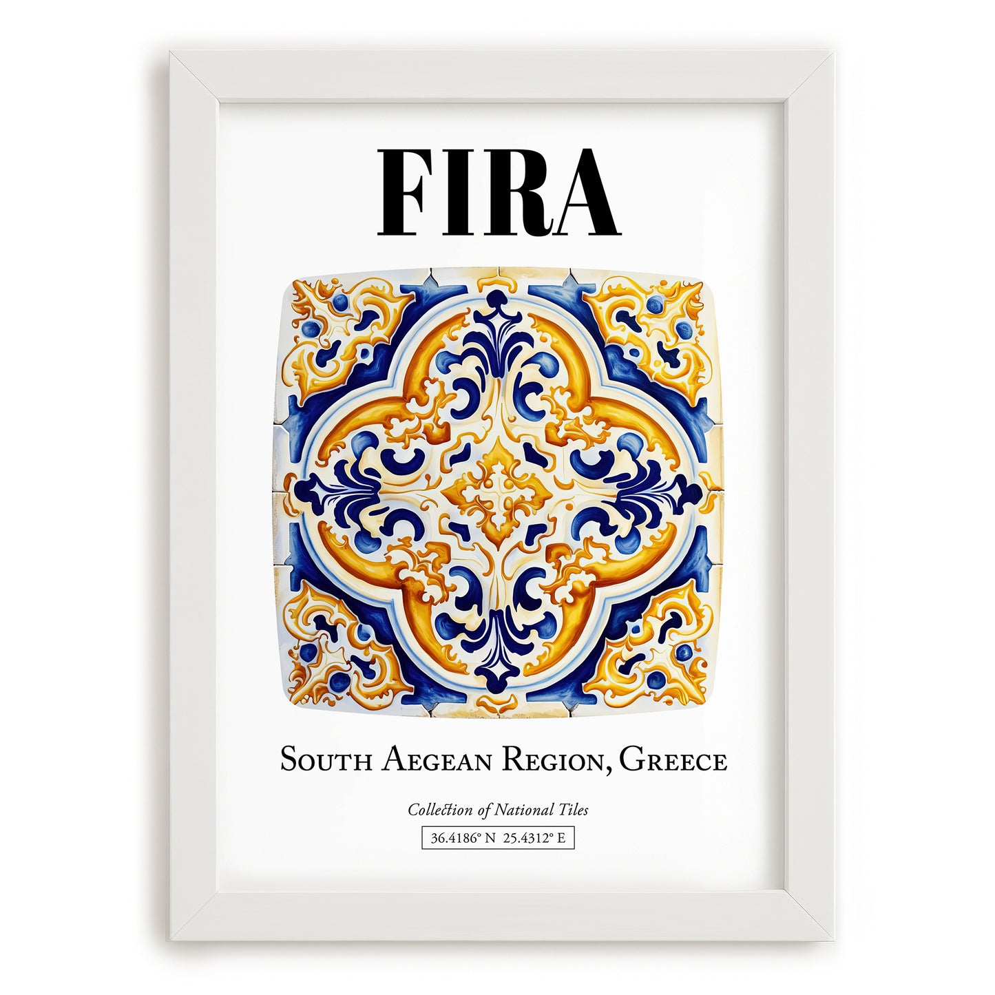 Fira, Greece – Travel Print, placed in minimal white frame