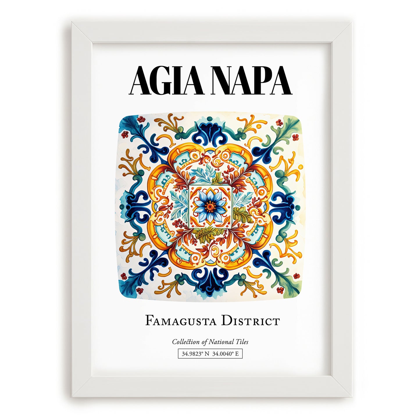 Agia Napa, Greece – Travel Poster, placed in minimal white frame
