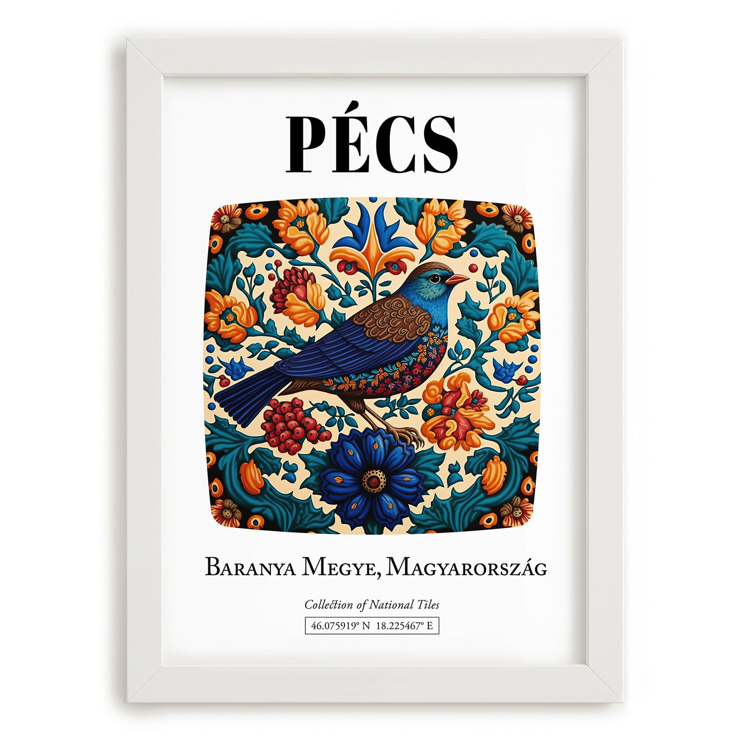 Pécs, Hungary – Global Cities Wall Print, placed in minimal white frame