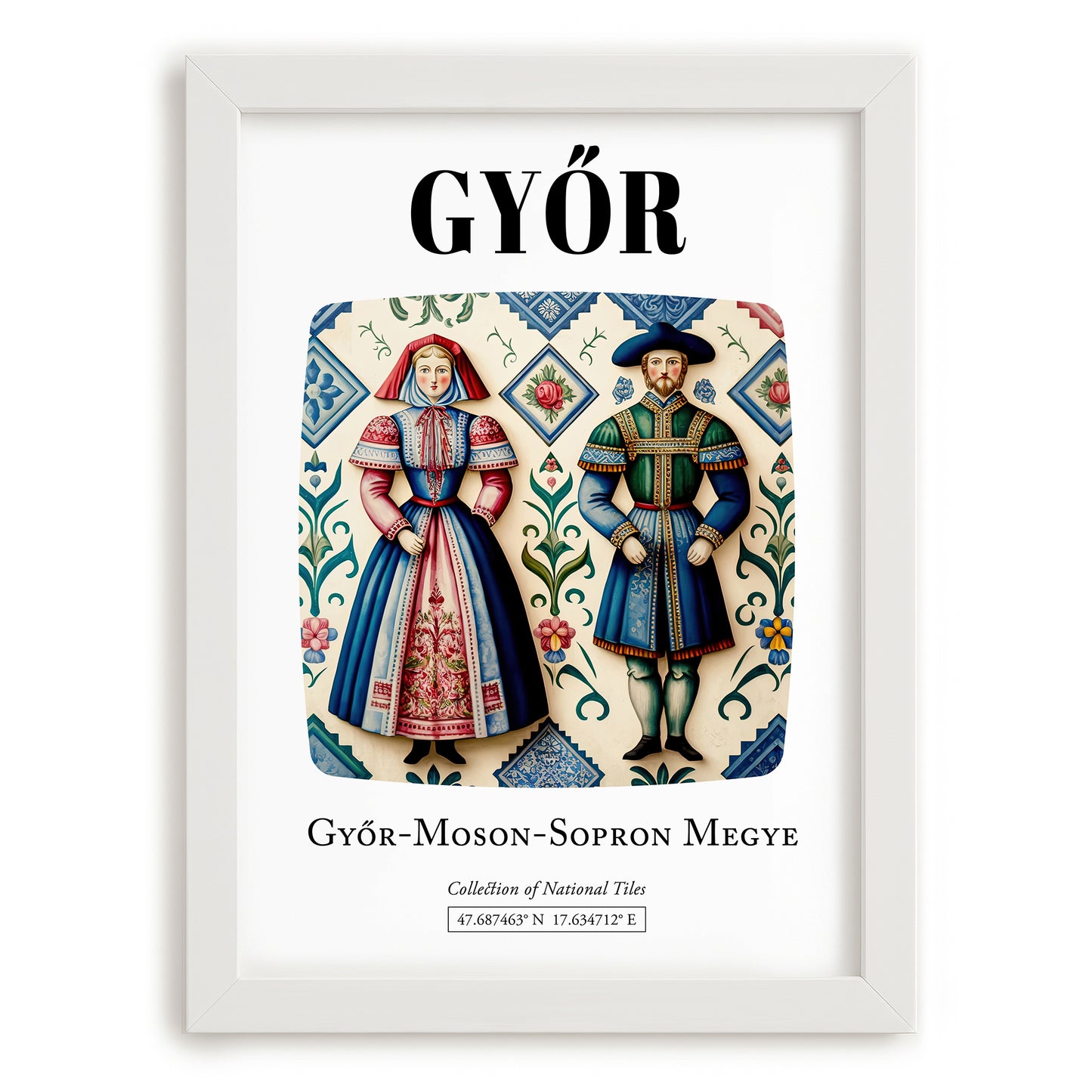 Győr, Hungary – Travel Poster, placed in minimal white frame