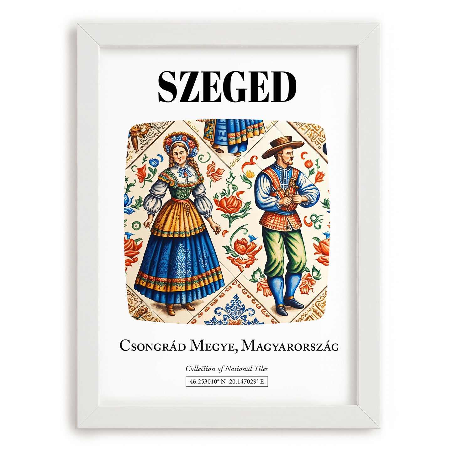 Szeged, Hungary – Travel Poster, placed in minimal white frame