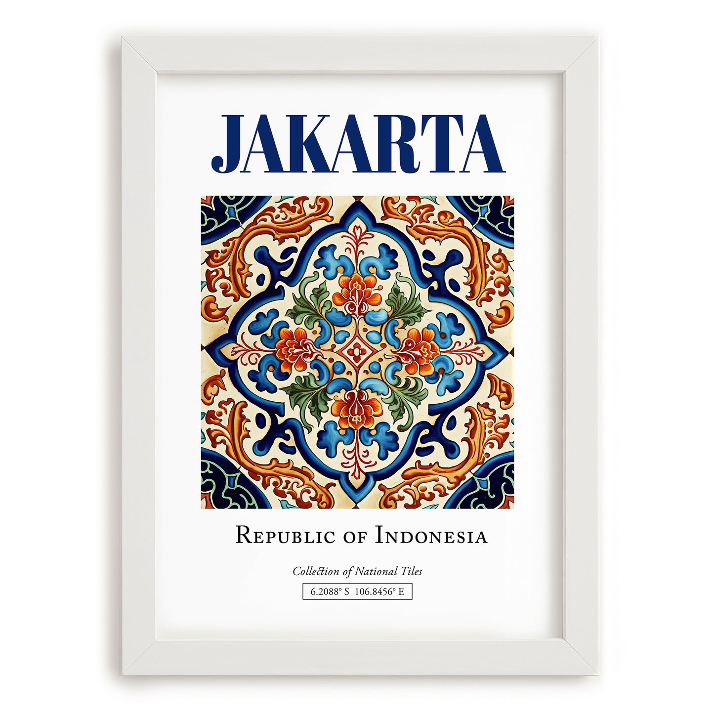 Jakarta, Indonesia – Travel Poster, placed in minimal white frame