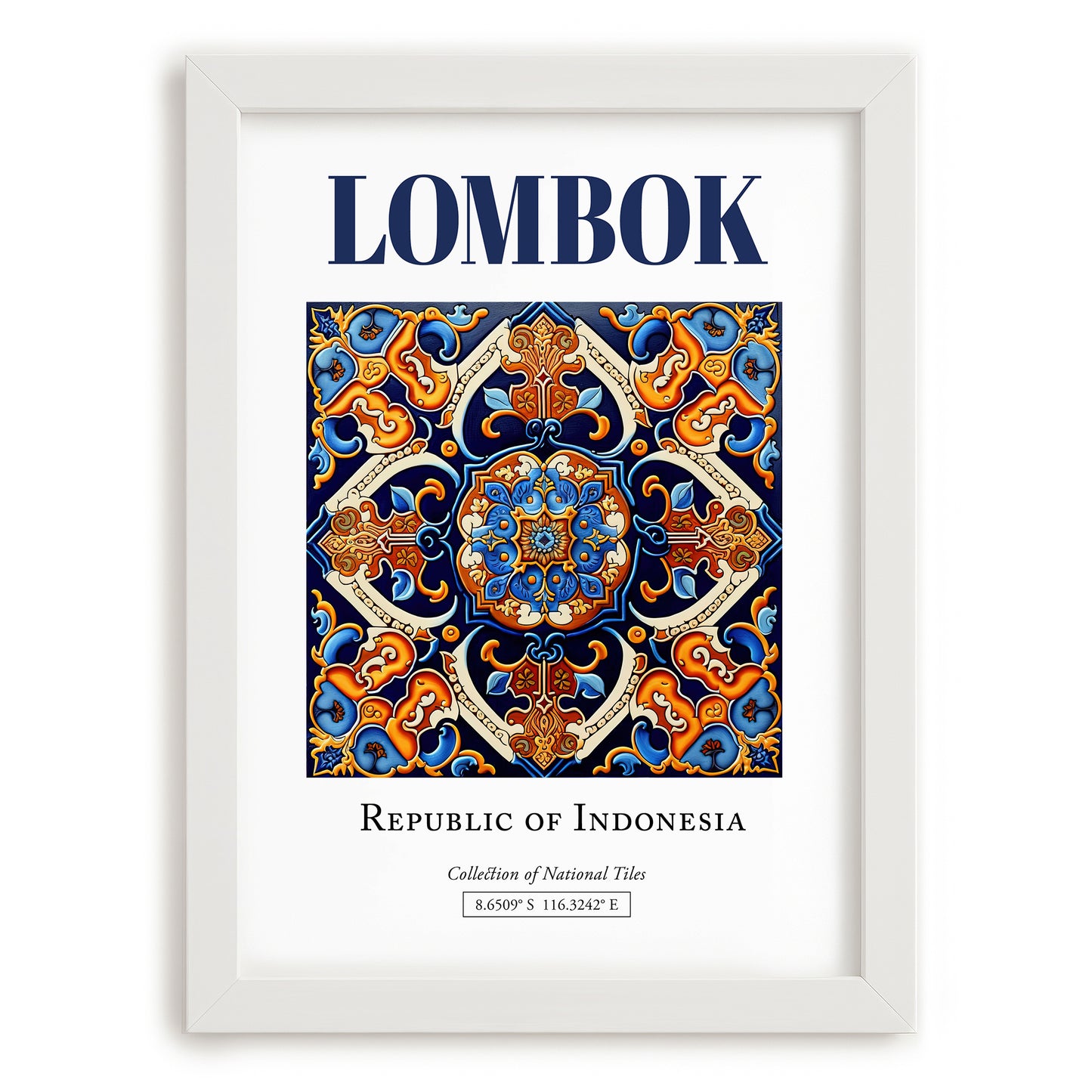 Lombok, Indonesia – Travel Memories Wall Print, placed in minimal white frame