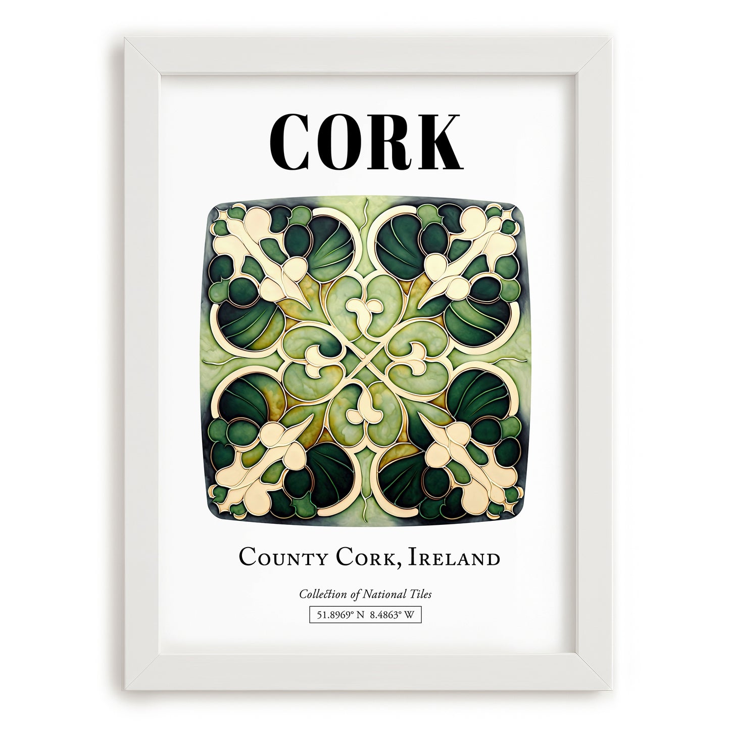 Cork, Ireland – Travel Wall Art, placed in minimal white frame