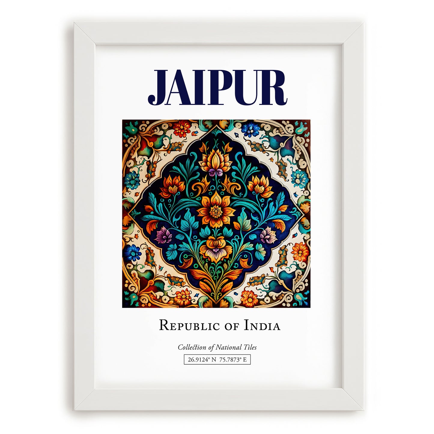 Jaipur, India – Country Culture Poster, placed in minimal white frame