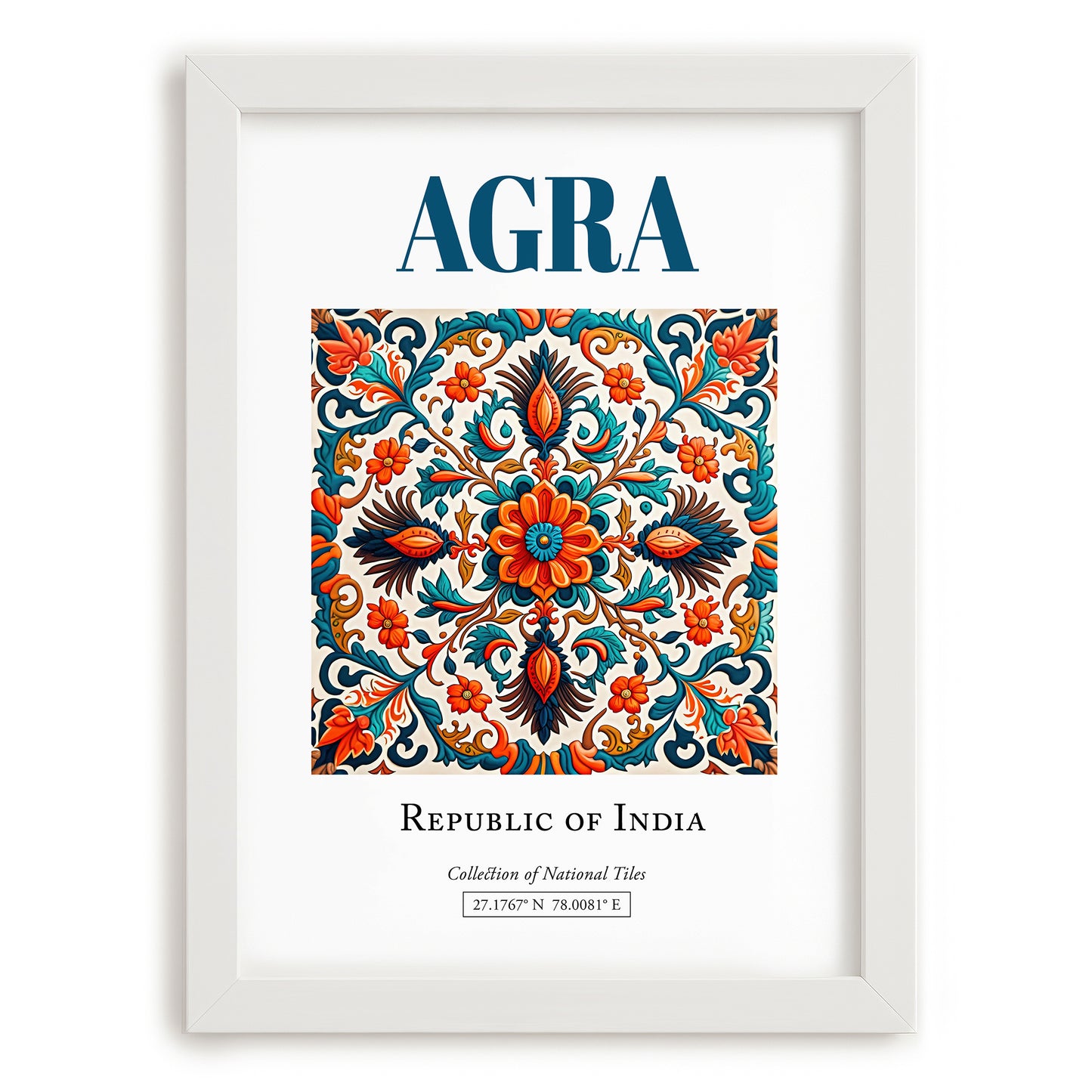 Agra, India – Travel Print, placed in minimal white frame