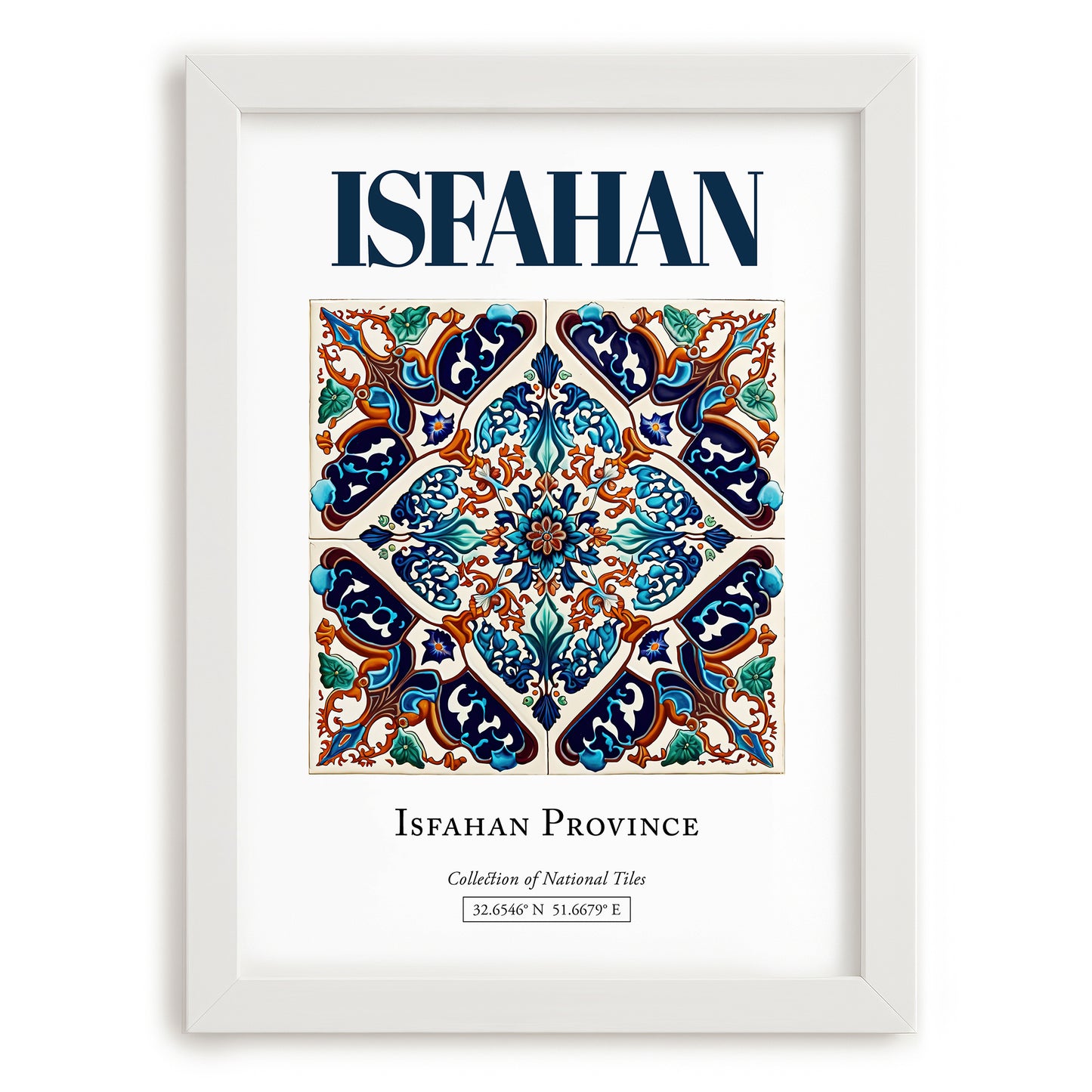Isfahan, Iran – Vintage Travel Poster, placed in minimal white frame