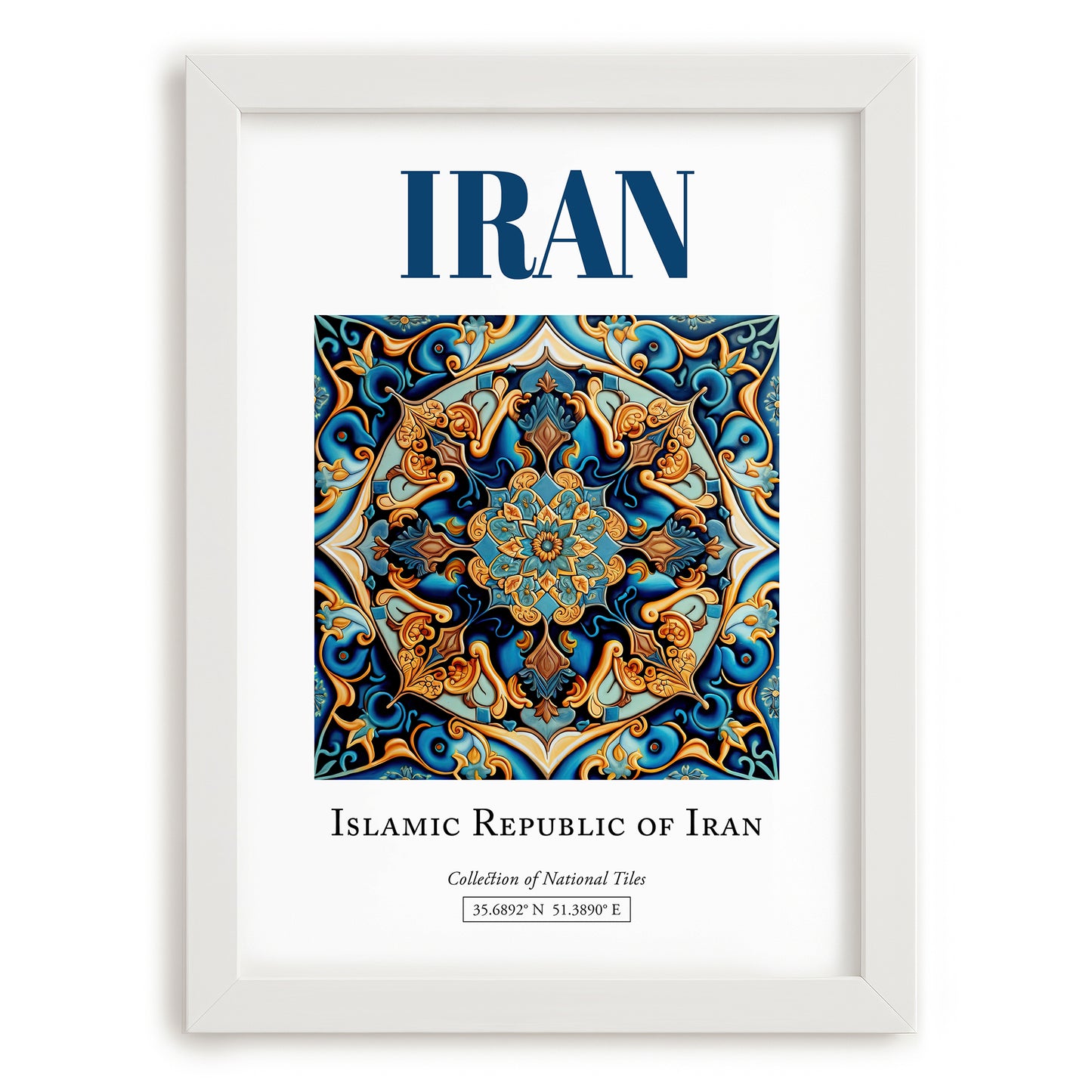 Iran, Iran – World Heritage Travel Poster, placed in minimal white frame