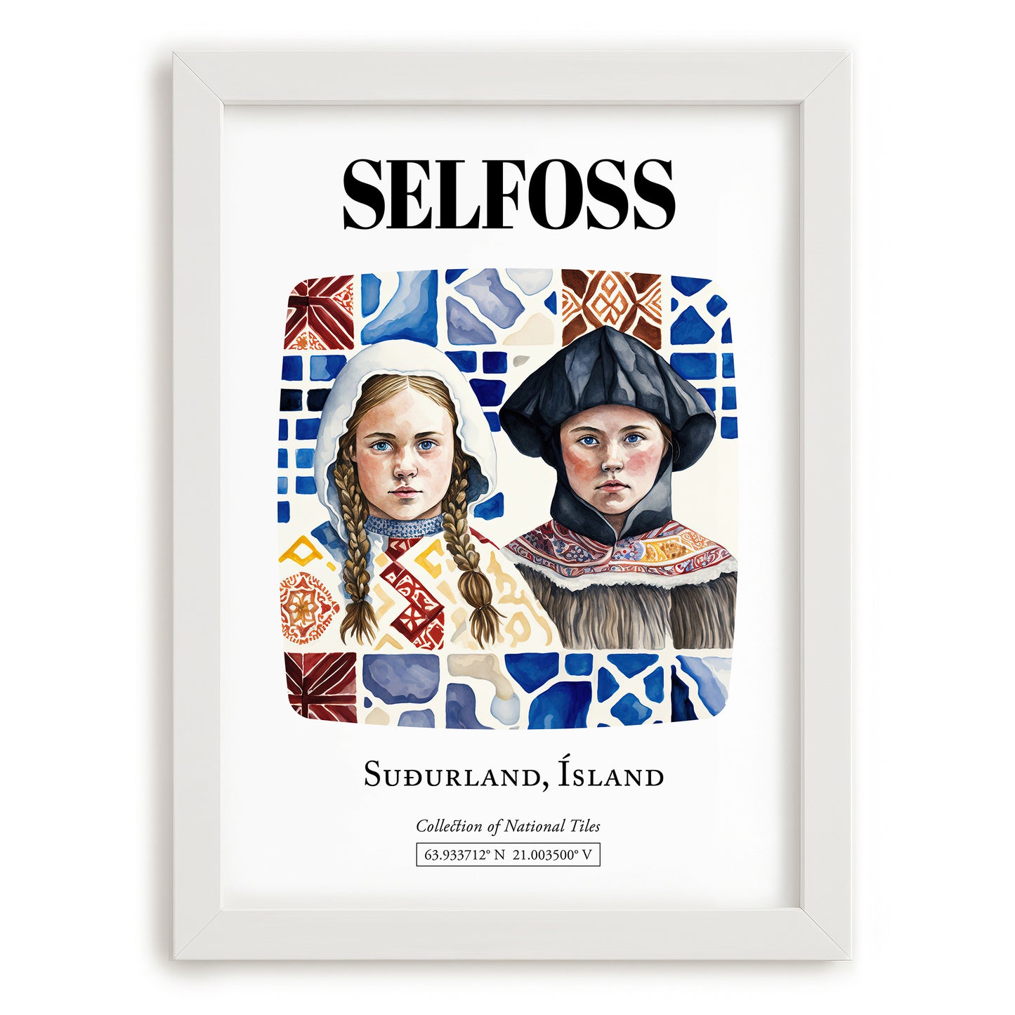 Selfoss, Iceland – Global Cities Wall Print, placed in minimal white frame