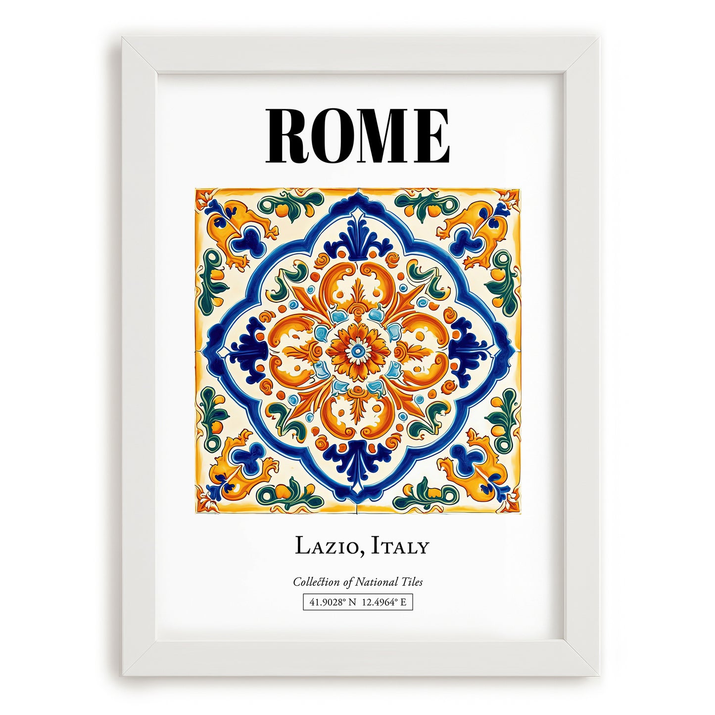 Rome, Italy – Travel Poster, placed in minimal white frame