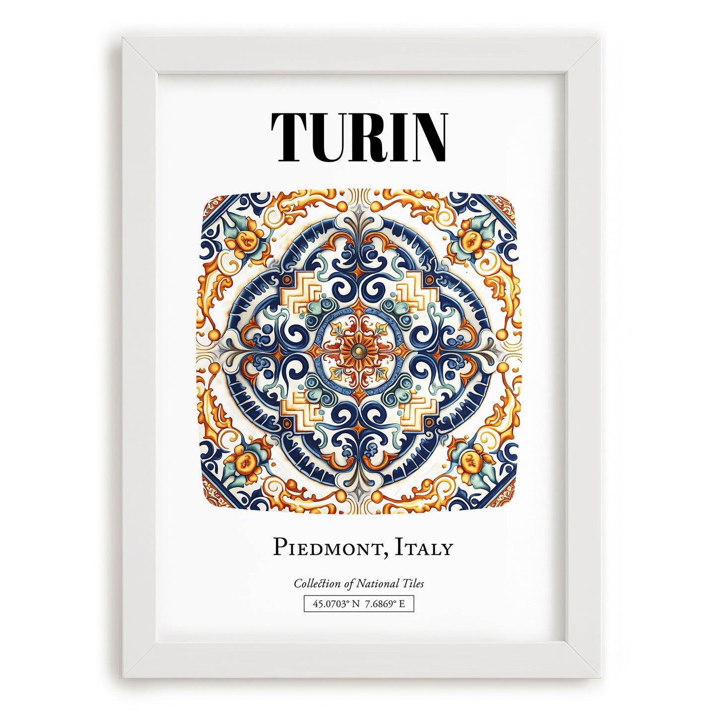Turin, Italy – Travel Wall Decor, placed in minimal white frame