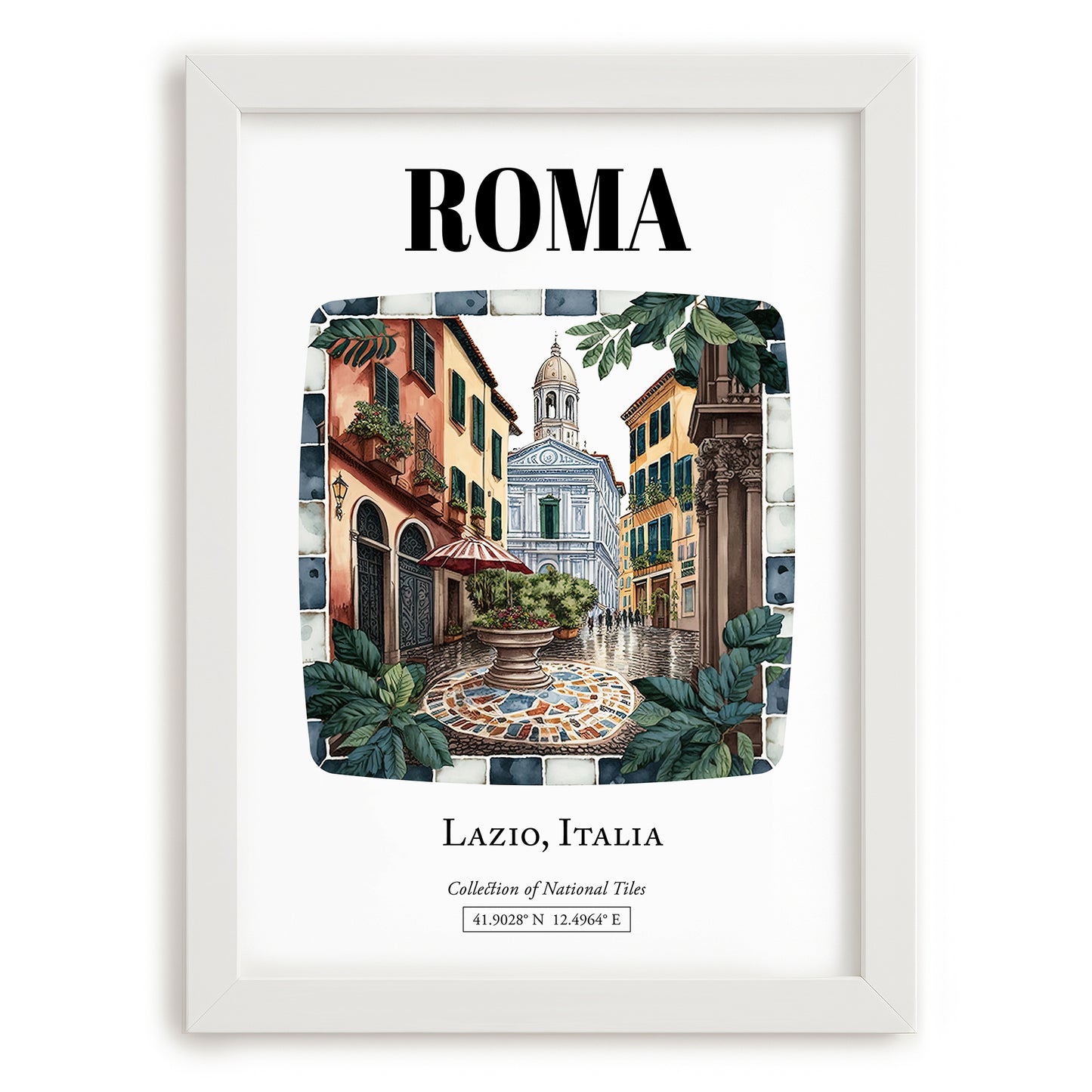 Roma, Italy – Travel Poster, placed in minimal white frame