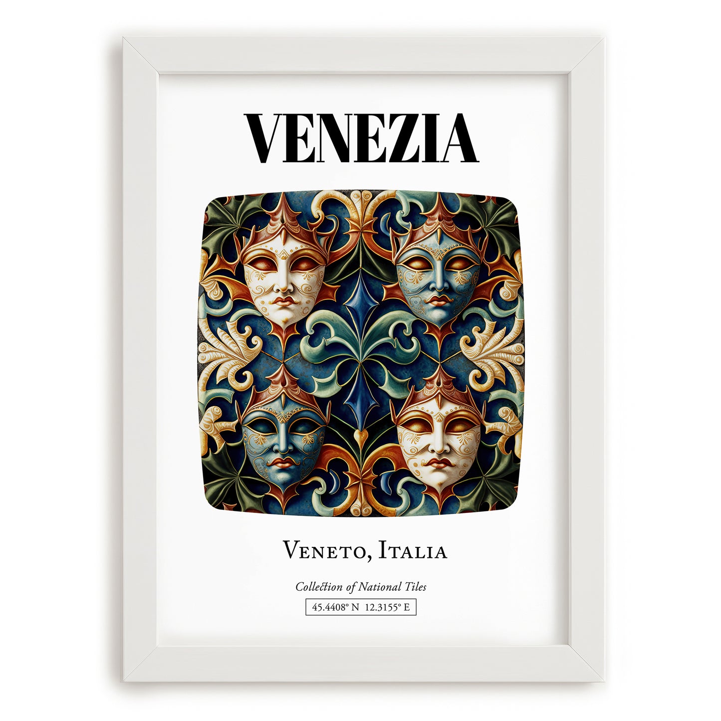 Venezia, Italy – Illustrated Travel Poster, placed in minimal white frame