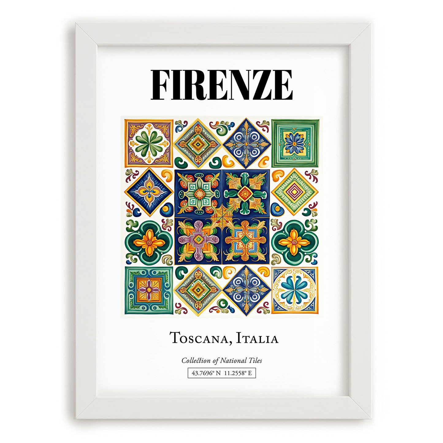 Firenze, Italy – Vintage Travel Poster, placed in minimal white frame