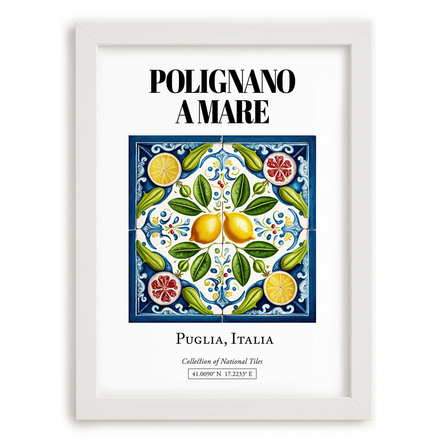 Polignano A Mare, Italy – Illustrated Travel Poster, placed in minimal white frame