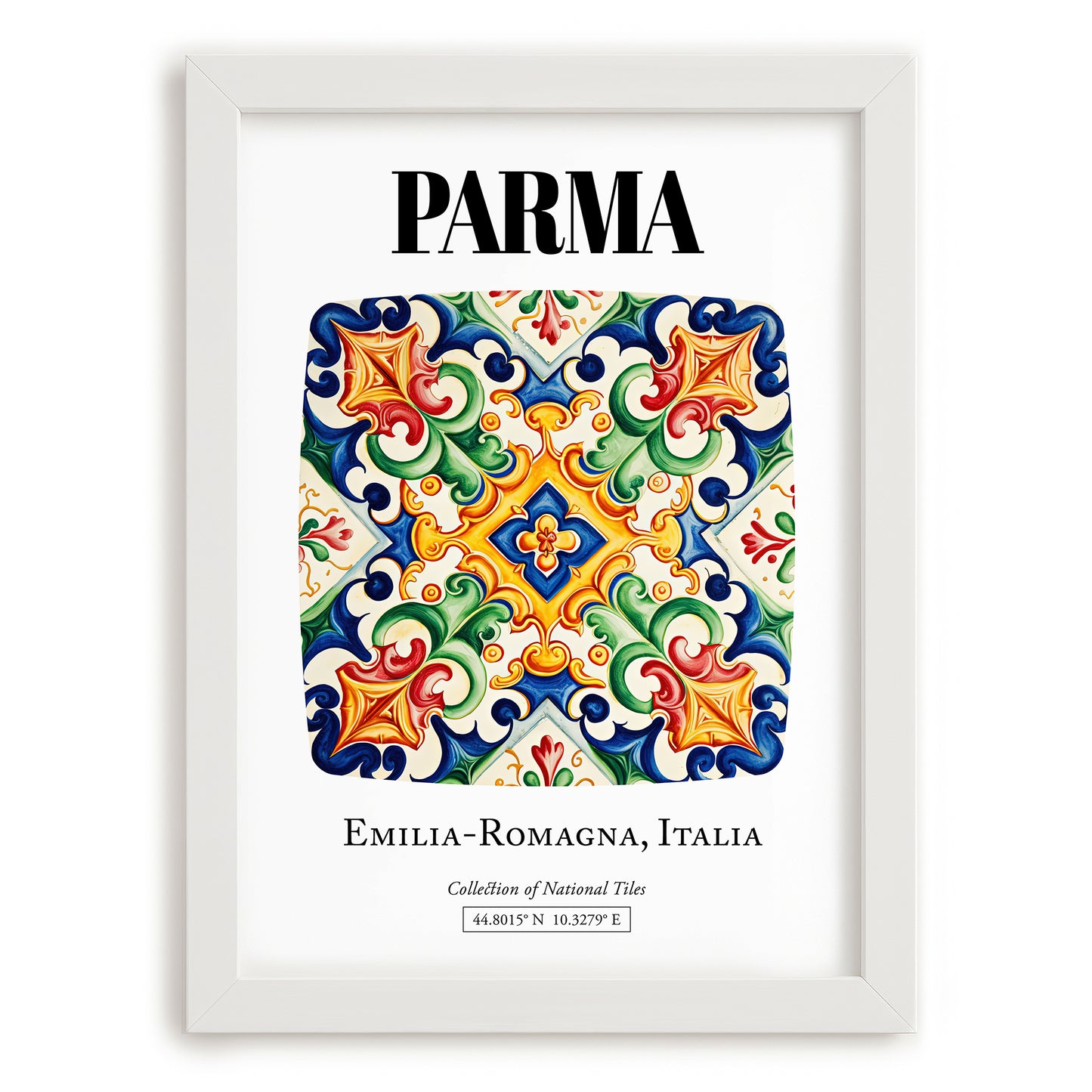 Parma, Italy – Travel Poster, placed in minimal white frame