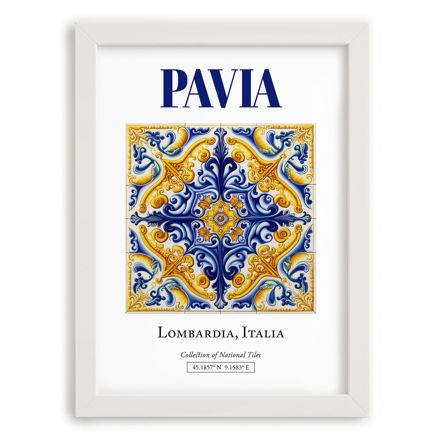 Pavia, Italy – Travel Wall Art, placed in minimal white frame