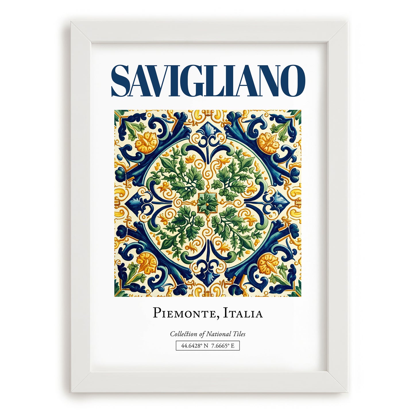 Savigliano, Italy – Travel Print, placed in minimal white frame