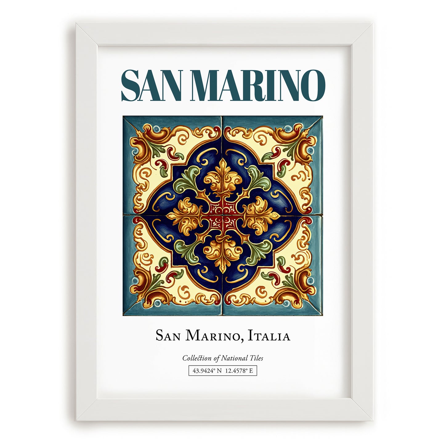 San Marino, Italy – Country Culture Poster, placed in minimal white frame