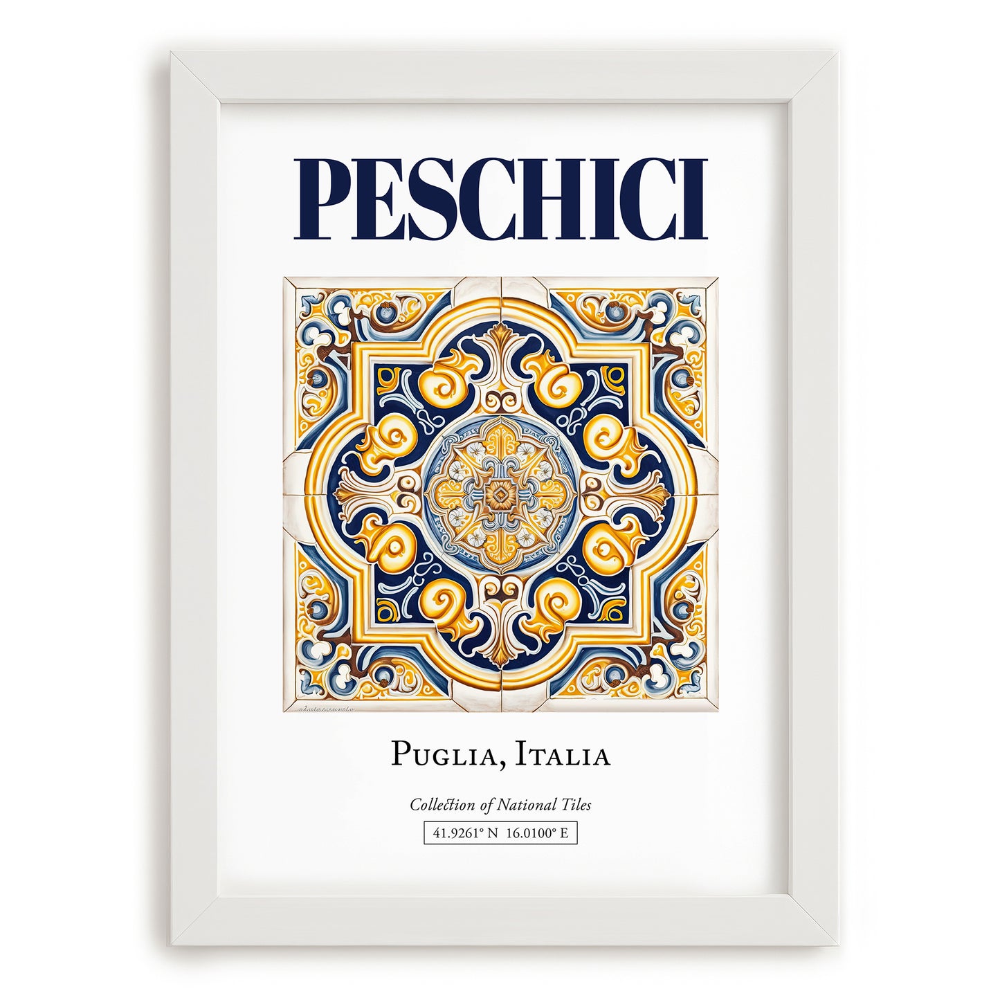 Peschici, Italy – Minimalist Travel Print, placed in minimal white frame