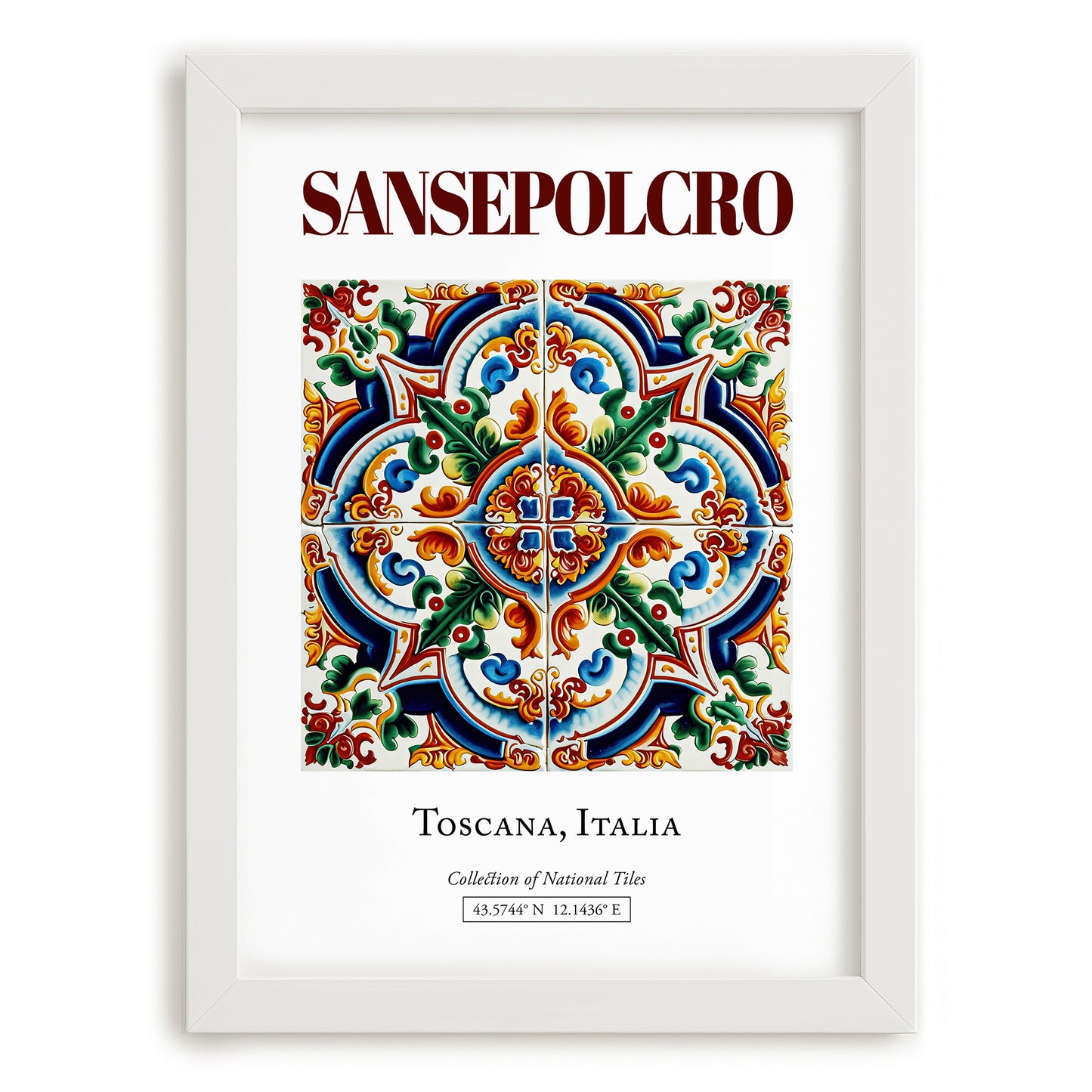 Sansepolcro, Italy – Minimalist Travel Print, placed in minimal white frame