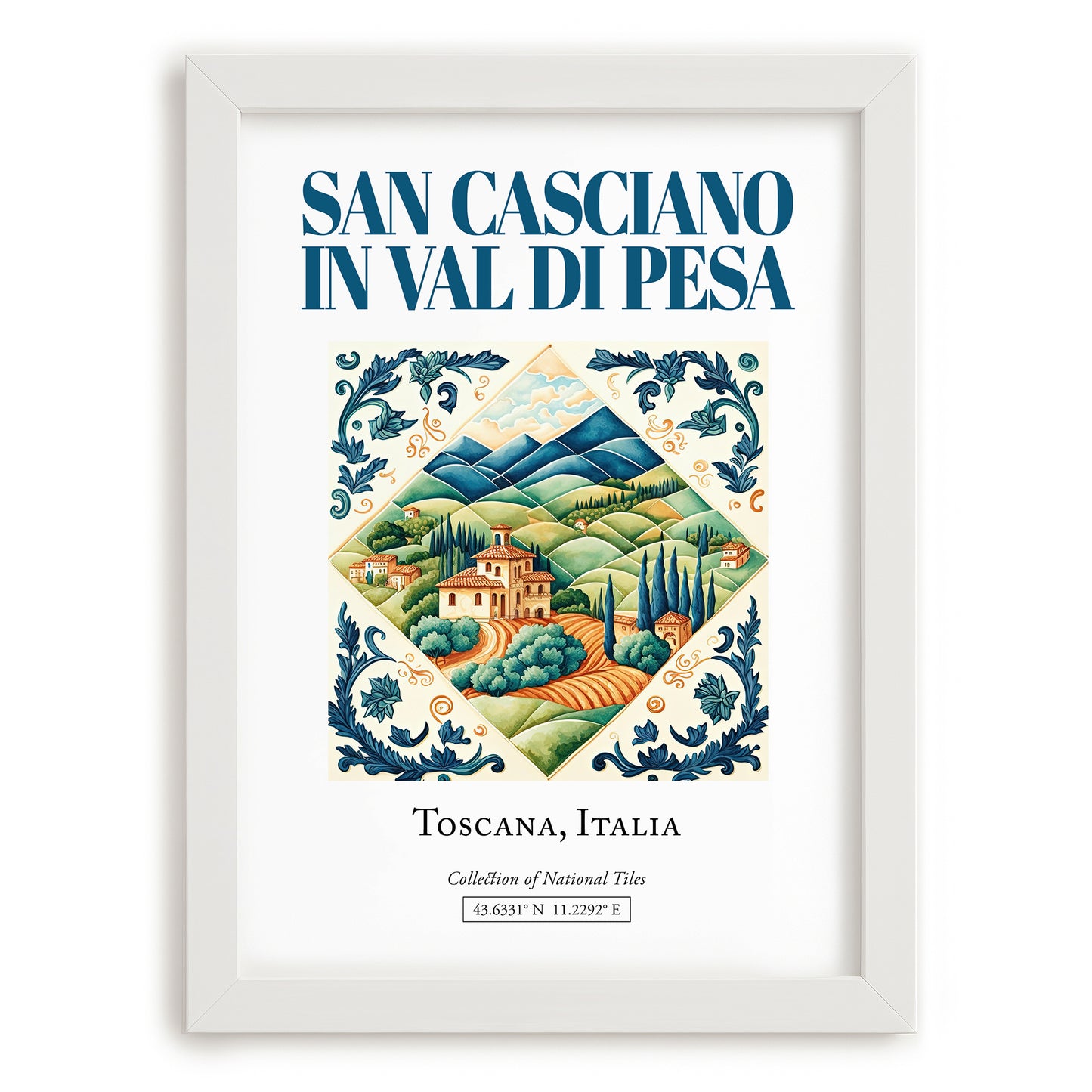 San Casciano in Val di Pesa, Italy – Travel Poster, placed in minimal white frame