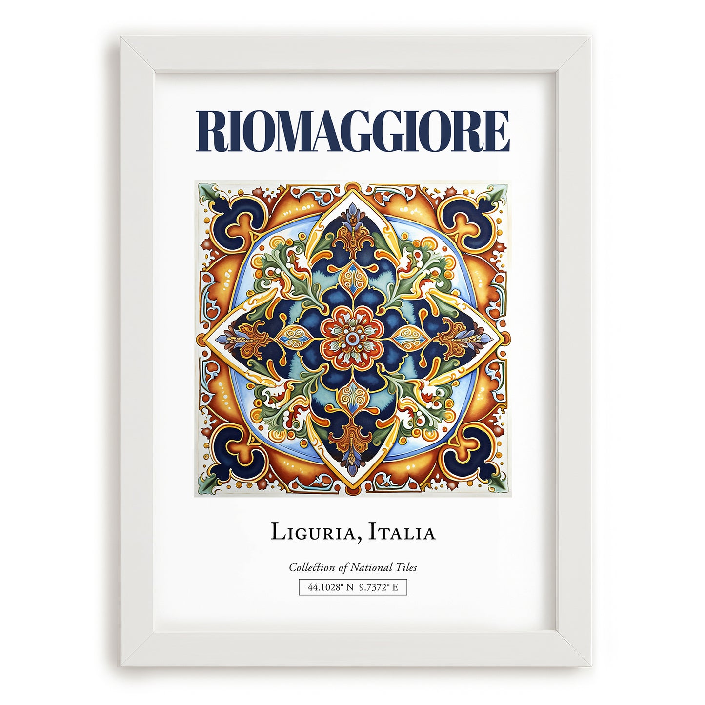 Riomaggiore, Italy – Travel Poster, placed in minimal white frame