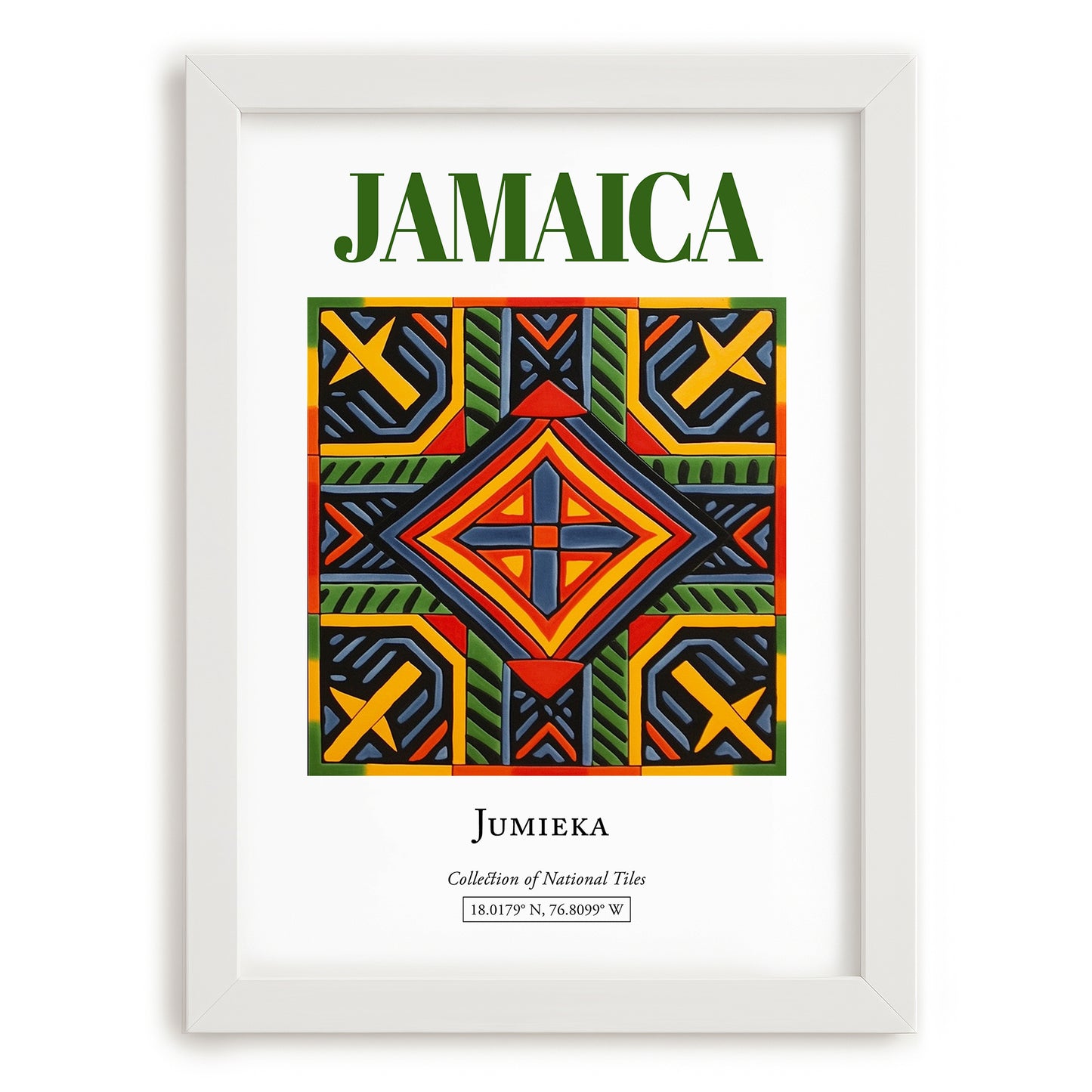 Jamaica, Jamaica – Travel Poster, placed in minimal white frame