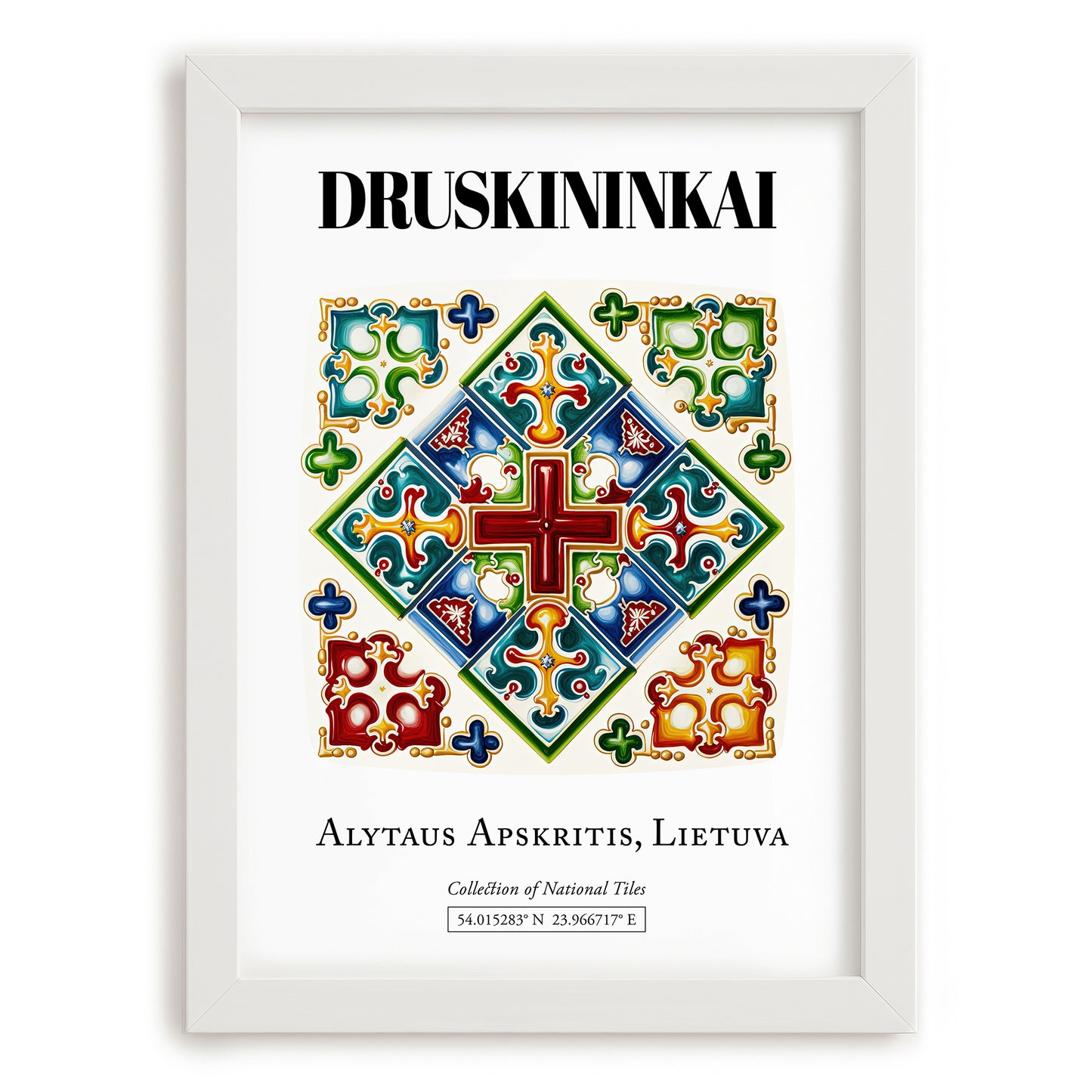 Druskininkai, Lithuania – Cultural Heritage Wall Art, placed in minimal white frame