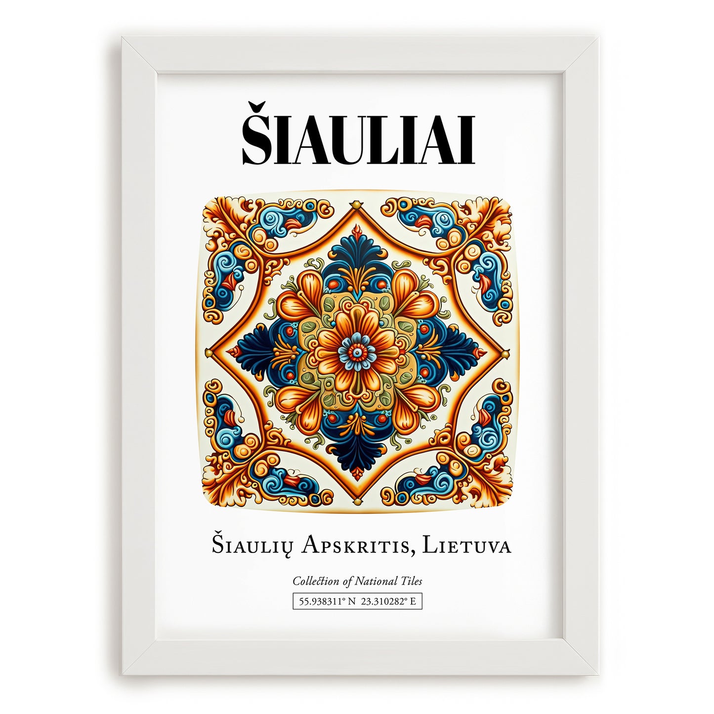 Šiauliai, Lithuania – Cityscape Wall Art, placed in minimal white frame