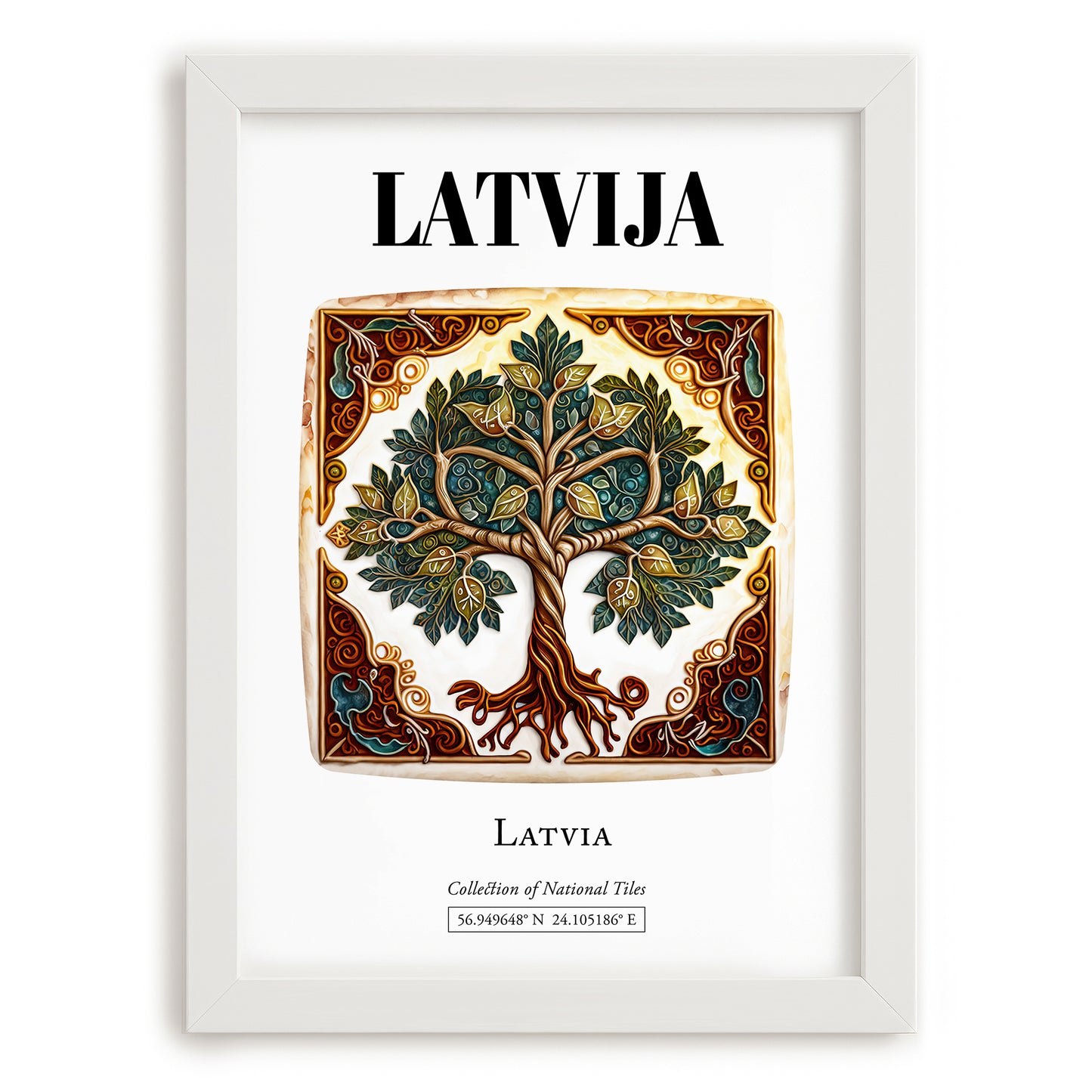 Latvija, Latvia – Wanderlust-Inspired Poster, placed in minimal white frame