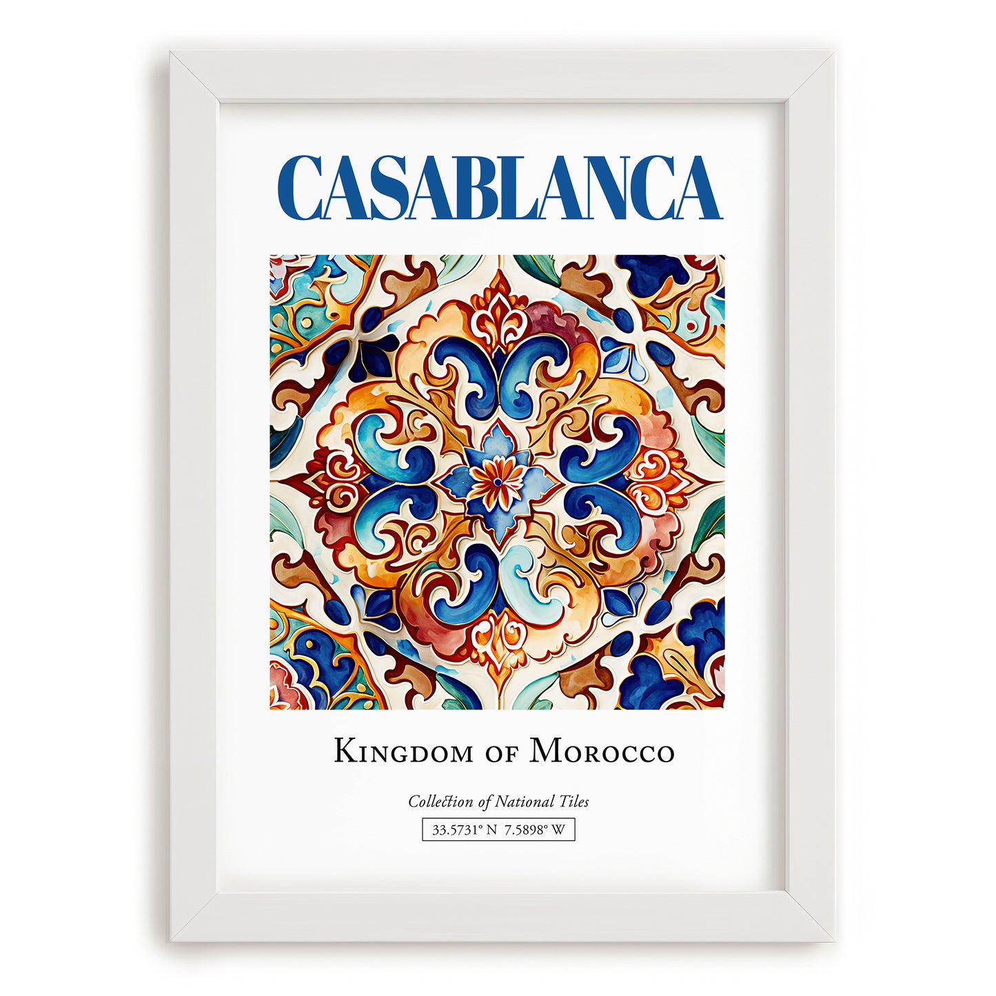 Casablanca, Morocco – Travel Wall Decor, placed in minimal white frame