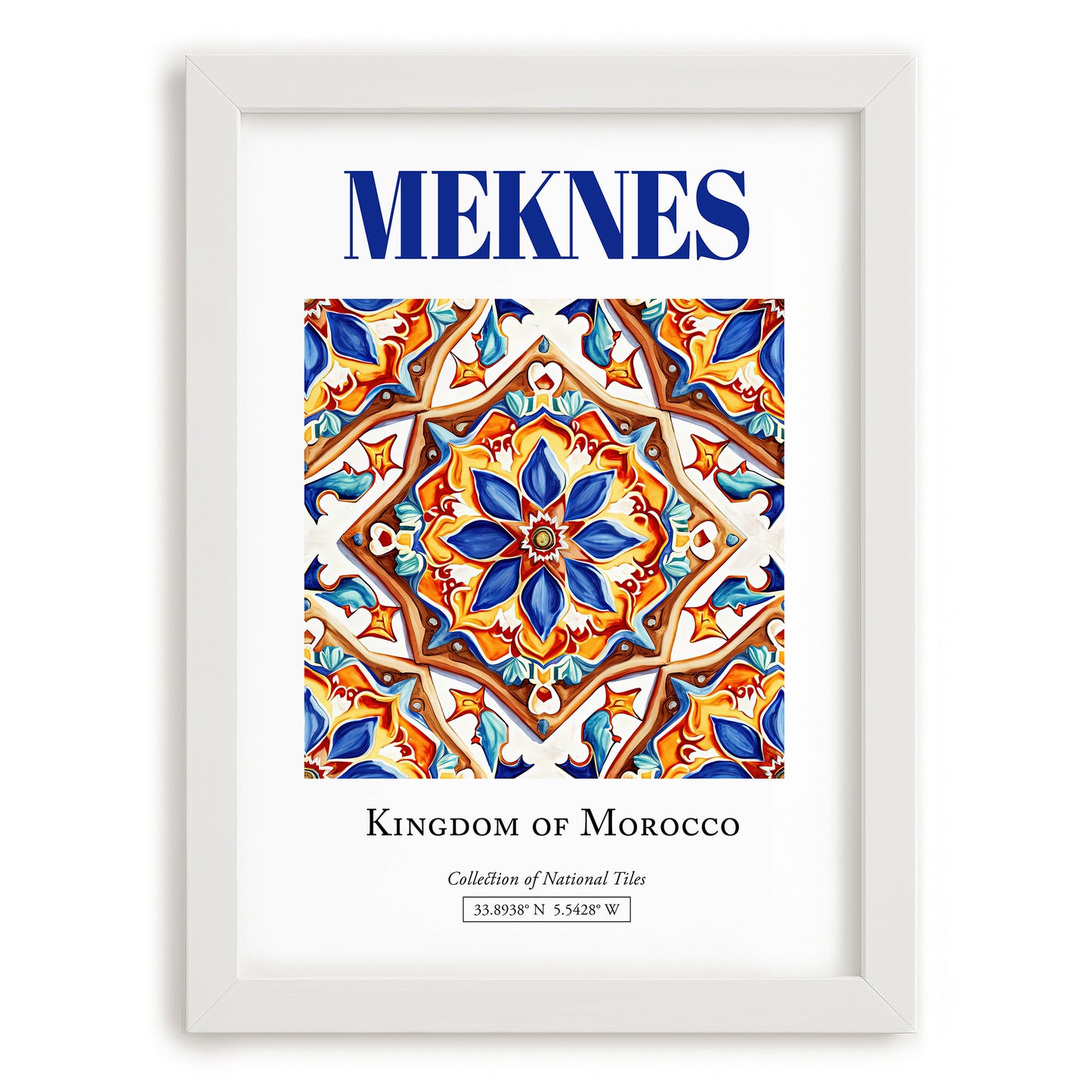 Meknes, Morocco – Travel Wall Decor, placed in minimal white frame