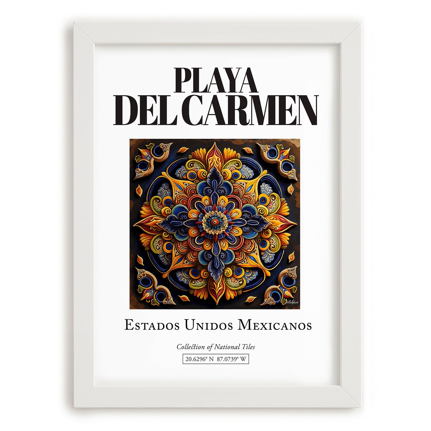 Playa del Carmen, Mexico – Travel Print, placed in minimal white frame